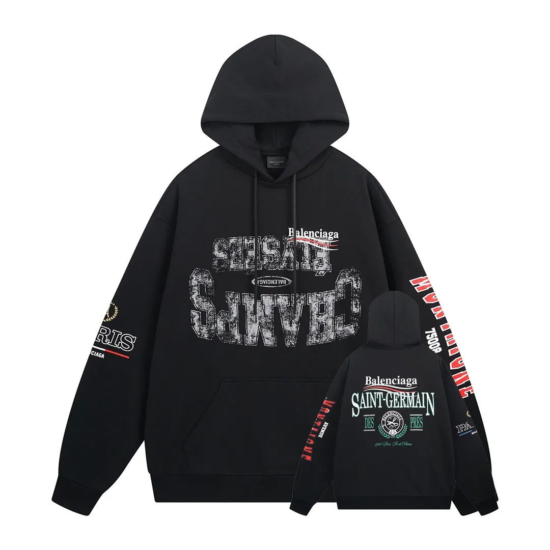 🅿️360 BALENCI*GA Paris' latest Balenciaxx art multi-branded hooded long-sleeved sweatshirt. The front printing uses imported environmentally friendly offset printing. The effect is three-dimensional. Exclusively woven and dyed 460g fabric. Threads are dyed in the same vat with zero color difference. Brick cabinet synchronization. Welcome to compare. Same style for men and women -Color: black white -SIZE: Xs S M L Style No. 8957#
