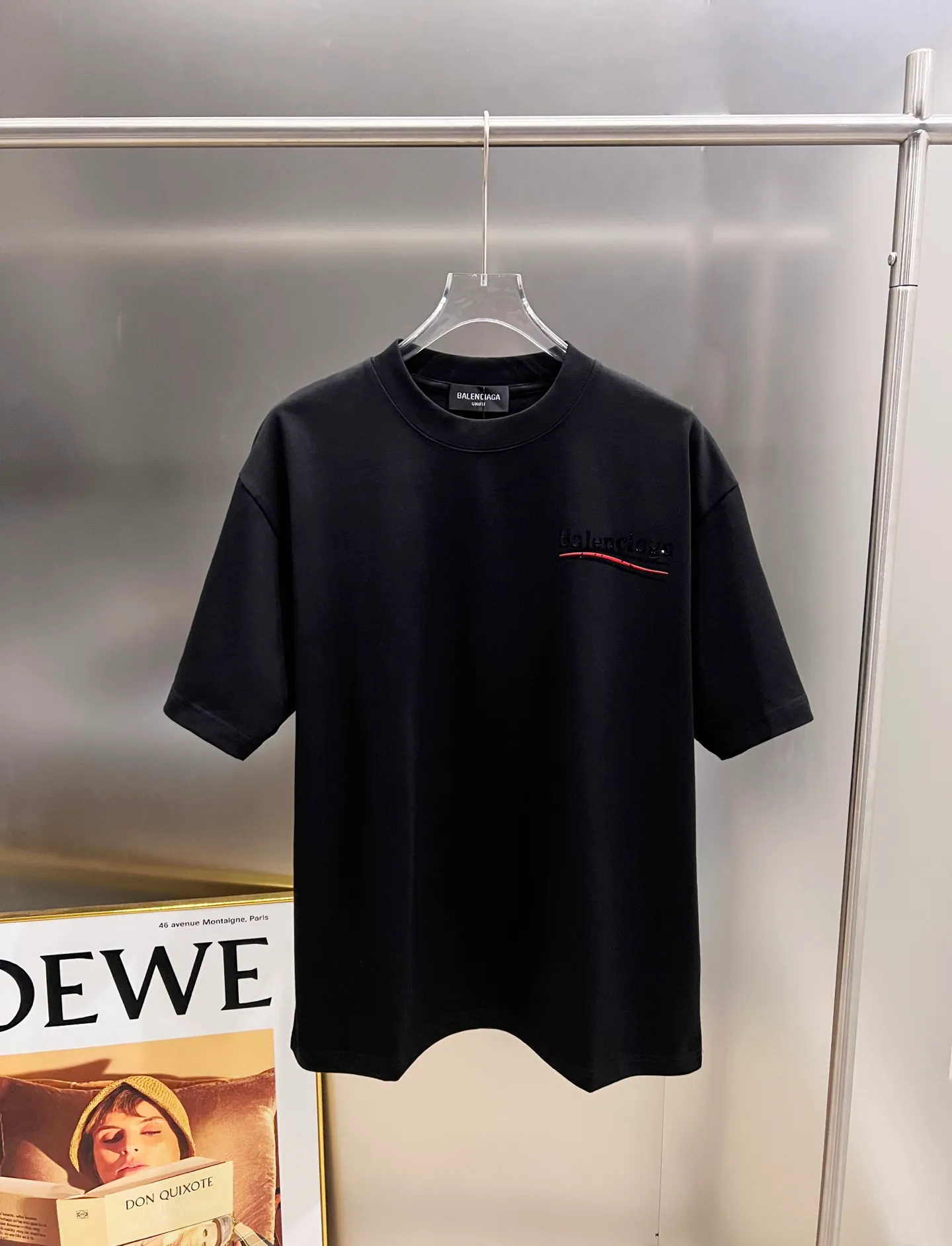 🅿️190 BAL Balenciaga 2025 autumn and winter new short-sleeved T-shirt, classic Coke logo printing + hot diamond process, loose version for men and women, S M L XL XXL, five sizes, color: black, white, Angora red