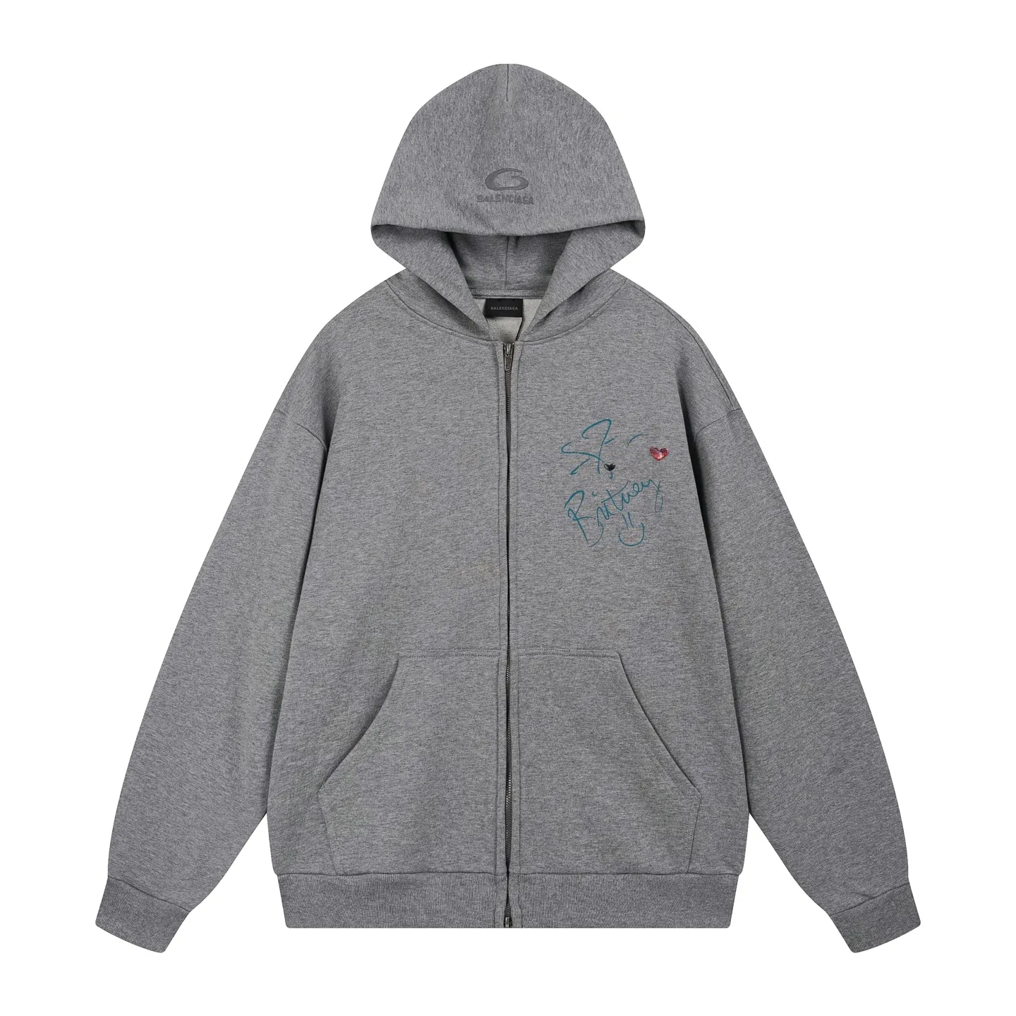 🅿️420 BALENCI*GA Paris Music | Britney Series limited edition music series hooded zipper sweatshirt. The embroidery on the hood is finely embroidered by an imported Tajima embroidery machine. The front and back panels are made of Conley direct injection. Customized matching hardware. The letters are clear. The effect is three-dimensional. Exclusively pattern-woven and dyed 460g fabric. Threads are dyed in the same cylinder with zero color difference. Brick cabinet synchronization. Welcome to compare. Same style for men and women -Color: Gray -SIZE: Xs S M L style number 8982#