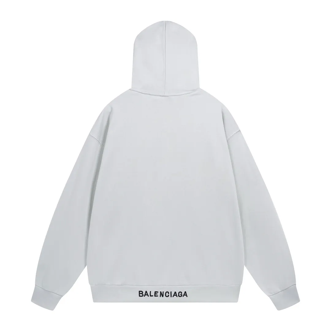 🅿️310 Detailed picture [Top version. Official website quality] BALENCI*GA/Paris BALENCI*GA#Valentine's Day. Limited to the latest model, 520 love printed ribbed embroidery LOGO hooded sweatshirt on the back. Brick cabinet synchronization. The fabric is made of Paris ZP custom-woven and dyed cotton double yarn large sweatshirt. The weight is 450 grams, the cloth surface is clean. The cloth texture is clear. Soft and comfortable. The color fastness is good. It is not easy to change color. The threads are woven and dyed with no color difference. The printing is done by computer direct printing, with ribbed embroidery on the back for a three-dimensional effect. The version adopts OS loose shoulder style. Same style for men and women. Code: BL238028 Color: washed black, off-white. Size: XS S M L