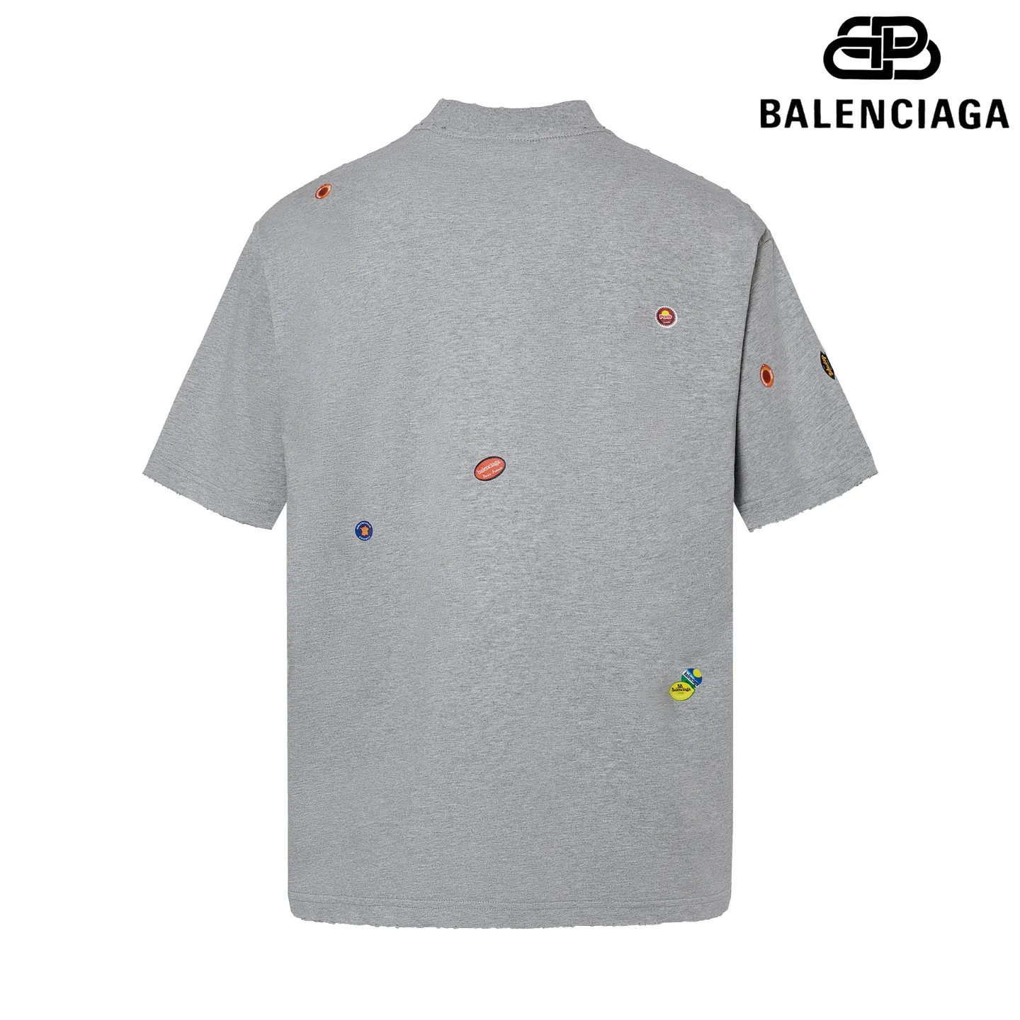 🅿️200 9191# Detailed picture Top version [[BALENCIA*GA] official website quality Paris new co-branded Vintage fruit pattern printed short-sleeved T-shirt OS version Loose dropped shoulders Unisex style Fabric: 260g 100% cotton double yarn Craftsmanship: front and back panels, left and right sleeves heat transfer, garment wash, distressed, distressed, fixed color Color: floral gray pink Size: XS S M L