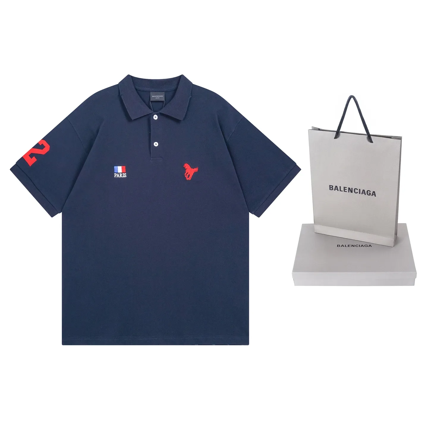 🅿️240 real photos [Top version. Official website quality] BALENCI*GA/Paris #2025 war horse embroidery frayed old POLO shirt, washed and worn, full of design. Welcome to compare. The fabric is made of Paris ZP custom-woven and dyed cotton pique, with a weight of 260 grams. The cloth surface is clean. The cloth pattern is clear, soft and comfortable. The threads are woven and dyed with no color difference. The embroidered LOGO is embroidered using imported Tajima embroidery machine. The effect is three-dimensional. Restore the brick cabinet, adopt the OS loose shoulder style. Same style for men and women. Code: BL252210 Color: royal blue Size: XS S M L