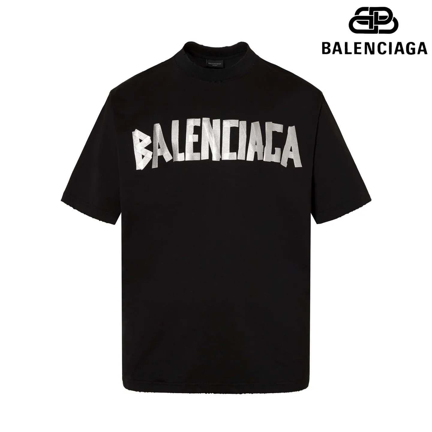 🅿️180 9110# Detailed picture Top version [[BALENCIA*GA] Official website quality Paris new yellow tape bandage digital direct spray short-sleeved T-shirt OS version Loose dropped shoulders Same style for men and women Fabric: 260 grams 100% cotton double yarn Process: Front and rear digital direct spray Garment wash Frayed Distressed Styling Solid color Color: gray blue white washed blue burgundy green black silver Rose Red Khaki Size: XS S M L