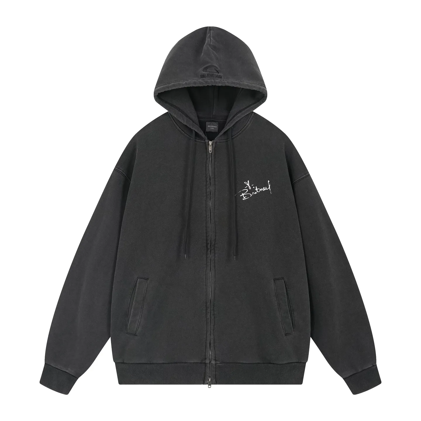 🅿️420 - BALENCI*GA Paris Britney portrait limited edition music cooperation series hooded zipper sweatshirt. Direct-injection printing and hot-drilling process on the front panel. The English logo of the hat adopts Tajima embroidery machine. Customized matching hardware. The letters are clear. The effect is three-dimensional. Exclusively pattern-woven and dyed 460g fabric. Threads are dyed in the same vat with zero color difference. Brick cabinet synchronization. Welcome to compare. Same style for men and women -Color: washed black -SIZE: Xs S M L style number 8986#