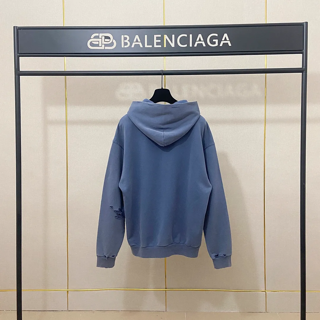 🅿️340 real photos Top version [BALENCIA*GA] Official website quality Paris' new Paris Eiffel Tower series hooded sweatshirt OS version Loose dropped shoulders Unisex style Fabric: 480g 100% cotton terry David sweater Technology: Front white ink direct spray Garment wash Frayed Distressed Fixed color Color: Washed blue Pink Size: XS S M L