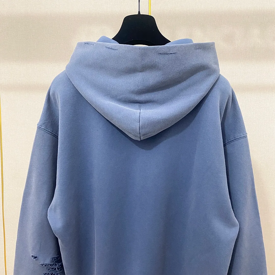 🅿️340 real photos Top version [BALENCIA*GA] Official website quality Paris' new Paris Eiffel Tower series hooded sweatshirt OS version Loose dropped shoulders Unisex style Fabric: 480g 100% cotton terry David sweater Technology: Front white ink direct spray Garment wash Frayed Distressed Fixed color Color: Washed blue Pink Size: XS S M L