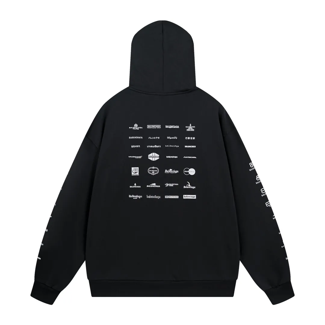 🅿️300 Detailed picture [Top version. Official website quality] BALENCI*GA/Paris BALENCI*GA#2023 spring and summer new style, long-sleeved sweatshirt with classic LOGO printed all over it. 2023 autumn and winter new product. Brick cabinet synchronization. The fabric is made of Paris ZP custom-woven and dyed cotton double yarn sweatshirt. The weight is 450 grams, the cloth surface is clean. The cloth texture is clear. Soft and comfortable. Good color fastness. Not easy to change color. The threads are woven and dyed with no color difference. The printing uses imported environmentally friendly rubber paddles, precision stencils, fine LOGO letters, clear letters, no burrs, and a three-dimensional effect. Restore brick cabinet. The version adopts OS loose shoulder style. Same style for men and women. Code: BL238002 Color: black, beige, pink, smoke gray. Size: XS S M L
