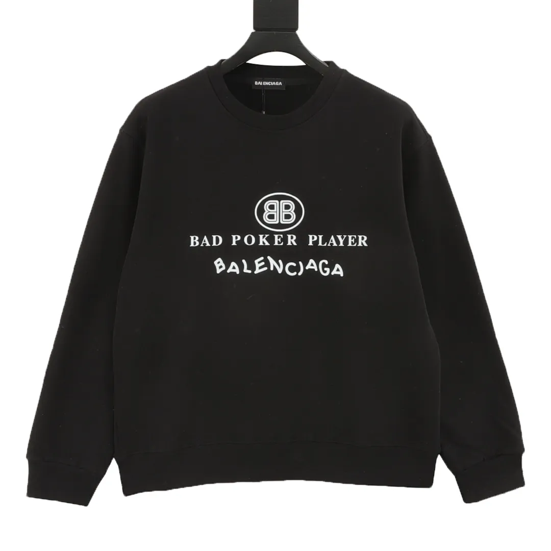 🅿️500 Balenciaga 25FW Poker letter round neck sweatshirt 480g high-grade combed cotton fabric Counter collar label Purchasing grade white thick plate hang tag Original hanging grain Three-dimensional foam printing on the front and back Strong sense of layering Same style for men and women Couple style Oversize version Loose Size: S-XL