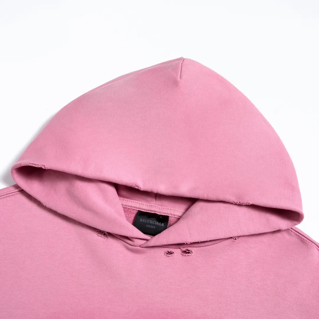 🅿️340 Detailed picture Top version [BALENCIA*GA] Official website quality Paris' new Paris Eiffel Tower series hooded sweatshirt OS version Loose dropped shoulders Unisex style Fabric: 480g 100% cotton terry David sweater Technology: Front white ink direct spray Garment wash Frayed Distressed Fixed color Color: Washed blue Pink Size: XS S M L