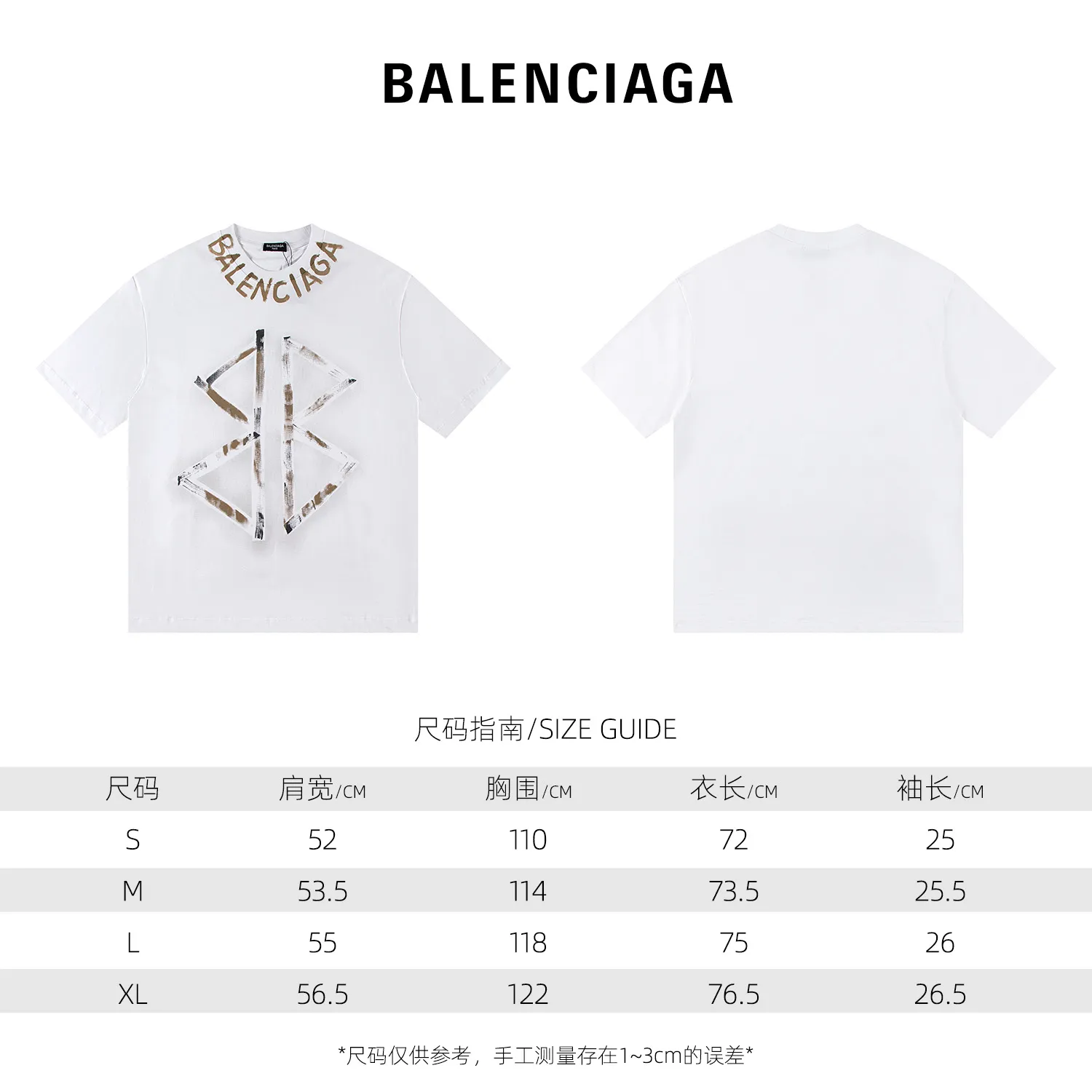 🅿️170 Style: 2026 new Balenciaga hand-painted short-sleeved T-shirt Material: High version 300g double yarn combed cotton Size: S～XL Color: White Style number: H0101