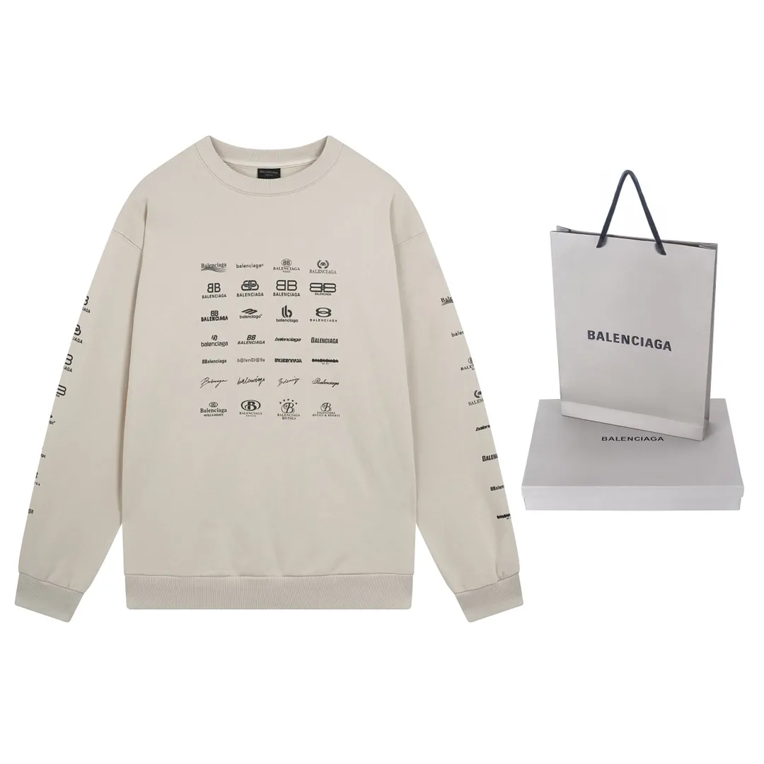 🅿️250 Detailed picture [Top version. Official website quality] BALENCI*GA/Paris BALENCI*GA# 2024 spring and summer new style, long-sleeved round neck sweatshirt with classic LOGO printed all over it. 2024 spring and summer new product. Brick cabinet synchronization. Welcome to compare. The fabric is made of Paris ZP custom-woven and dyed cotton sweatshirt. The weight is 450 grams, the cloth surface is clean, the cloth texture is clear, soft and comfortable. The color fastness is good. It is not easy to change color. The threads are woven and dyed with no color difference. The printing uses imported environmentally friendly rubber paddles, precision stencils, fine LOGO letters, clear letters, no burrs, and a three-dimensional effect. Restore brick cabinet. The version adopts OS loose shoulder style. Same style for men and women. Code: BL235563 Color: black, Mi Xing Size: XS S M L