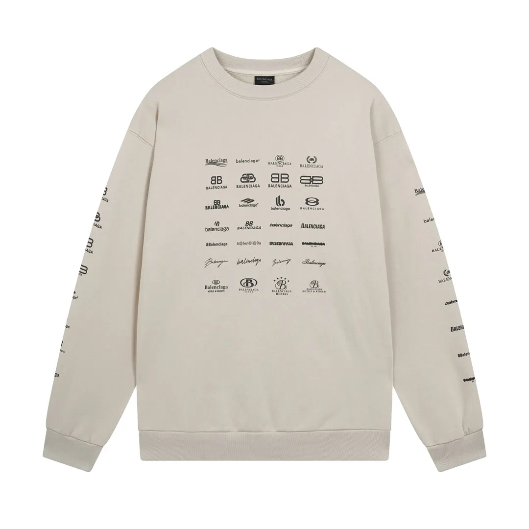 🅿️250 Detailed picture [Top version. Official website quality] BALENCI*GA/Paris BALENCI*GA# 2024 spring and summer new style, long-sleeved round neck sweatshirt with classic LOGO printed all over it. 2024 spring and summer new product. Brick cabinet synchronization. Welcome to compare. The fabric is made of Paris ZP custom-woven and dyed cotton sweatshirt. The weight is 450 grams, the cloth surface is clean, the cloth texture is clear, soft and comfortable. The color fastness is good. It is not easy to change color. The threads are woven and dyed with no color difference. The printing uses imported environmentally friendly rubber paddles, precision stencils, fine LOGO letters, clear letters, no burrs, and a three-dimensional effect. Restore brick cabinet. The version adopts OS loose shoulder style. Same style for men and women. Code: BL235563 Color: black, Mi Xing Size: XS S M L
