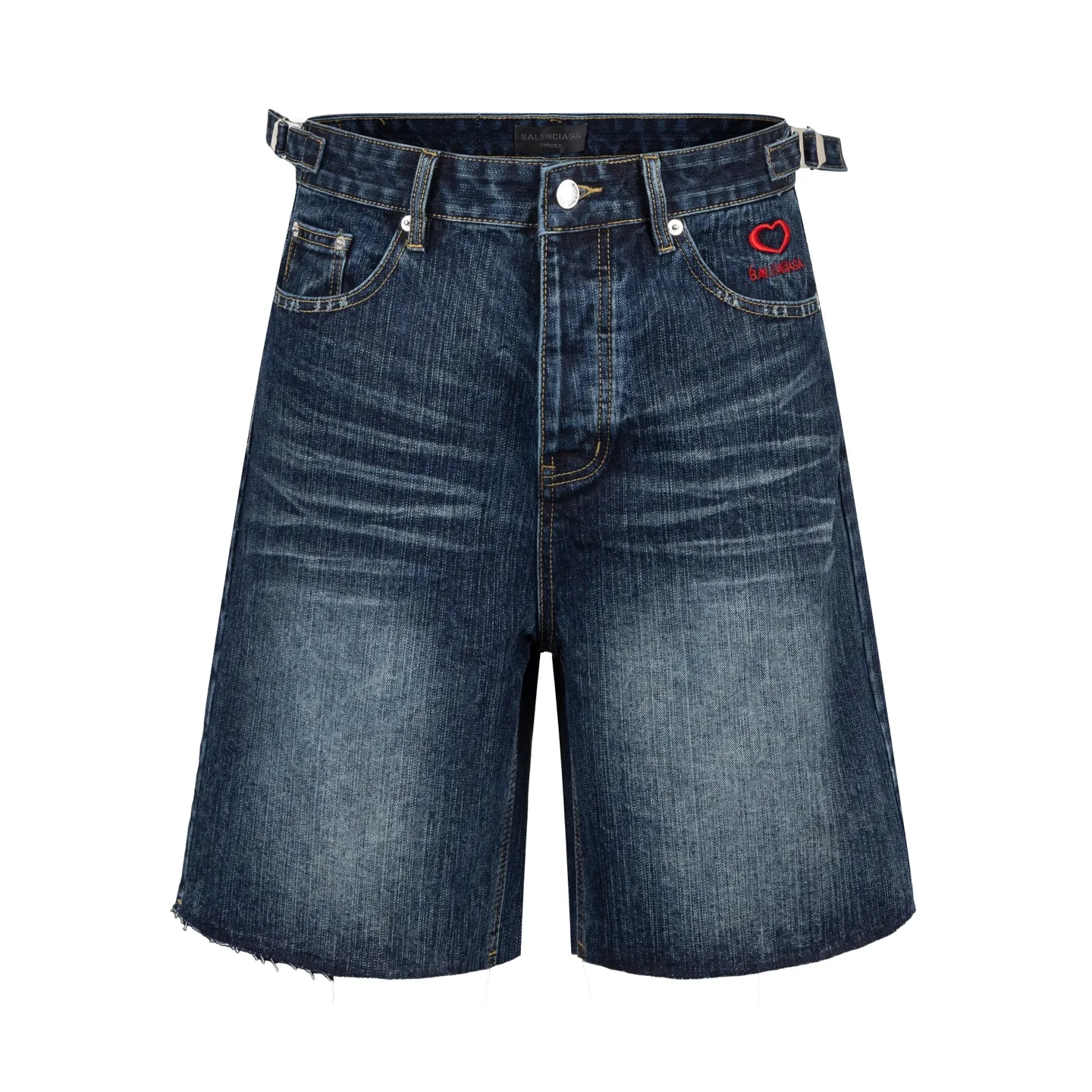 🅿️340 [Exclusive supply] BLCG Chinese Valentine's Day limited love embroidered denim shorts. The fabric is made of 460 grams of high-end customized fabrics. It is comparable to YB printing with clear layers and three-dimensionality. It has excellent washing effect, feels breathable and thick, and is purely handmade! The details of each part are made of high-quality metal, and the production process is extremely time-consuming and laborious. The matching details of the embroidered leather label show an exquisite effect. When paired with the same top, it is full of fashion and trend. The same style is versatile for men and women, showing luxury, classic and durability! Size:1/2/3/4