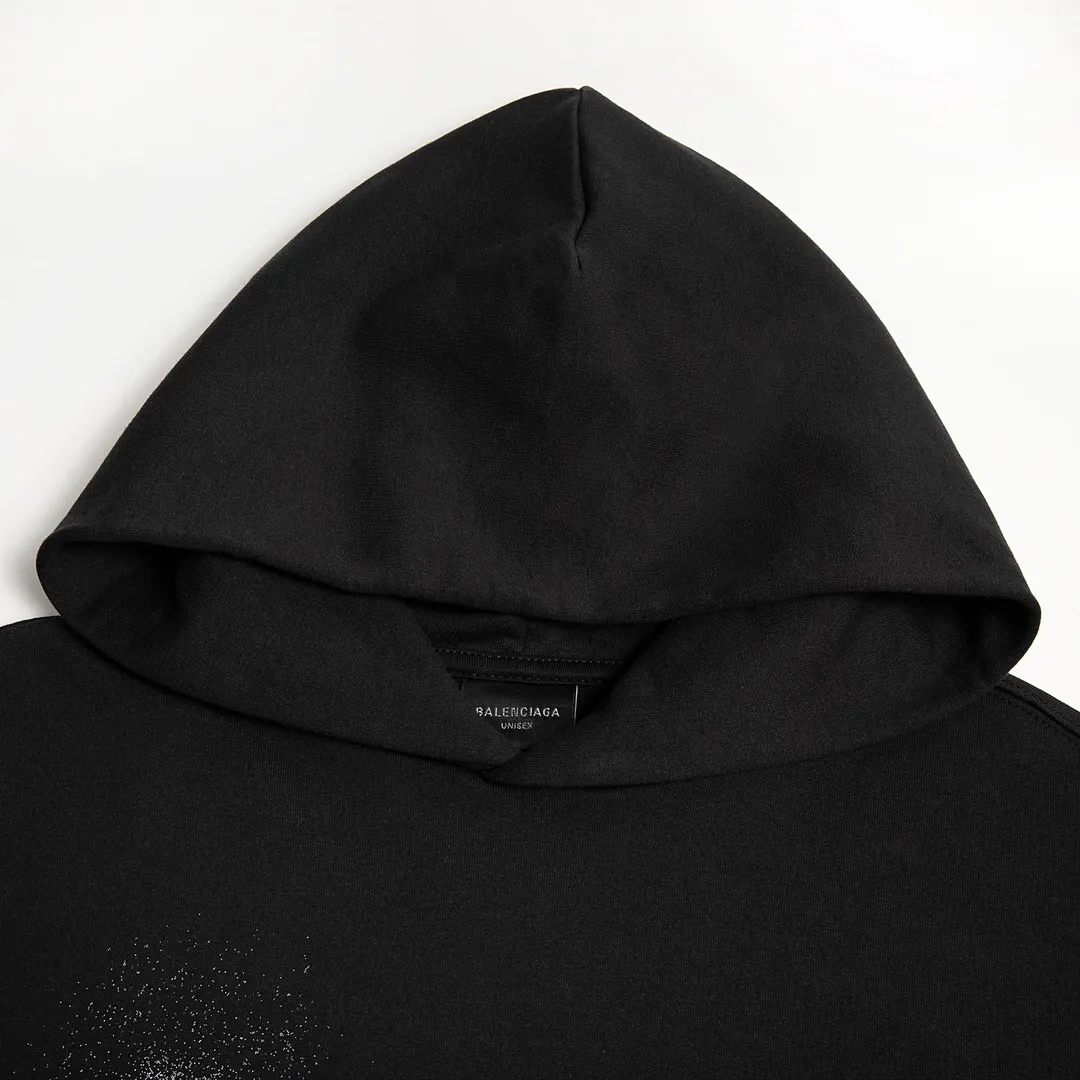 🅿️270 Detailed picture Top version [BALENCIA*GA] Official website quality Paris's new fuzzy cola print hooded sweatshirt OS version Loose dropped shoulders Unisex style Fabric: 480g 100% cotton terry sweatshirt Technology: Front panel digital direct printing Garment wash Shaping Solid color Color: Black blue off-white Size: XS S M L
