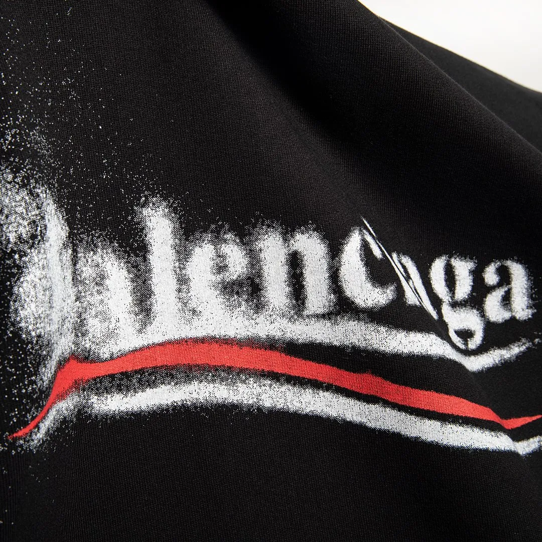 🅿️270 Detailed picture Top version [BALENCIA*GA] Official website quality Paris's new fuzzy cola print hooded sweatshirt OS version Loose dropped shoulders Unisex style Fabric: 480g 100% cotton terry sweatshirt Technology: Front panel digital direct printing Garment wash Shaping Solid color Color: Black blue off-white Size: XS S M L