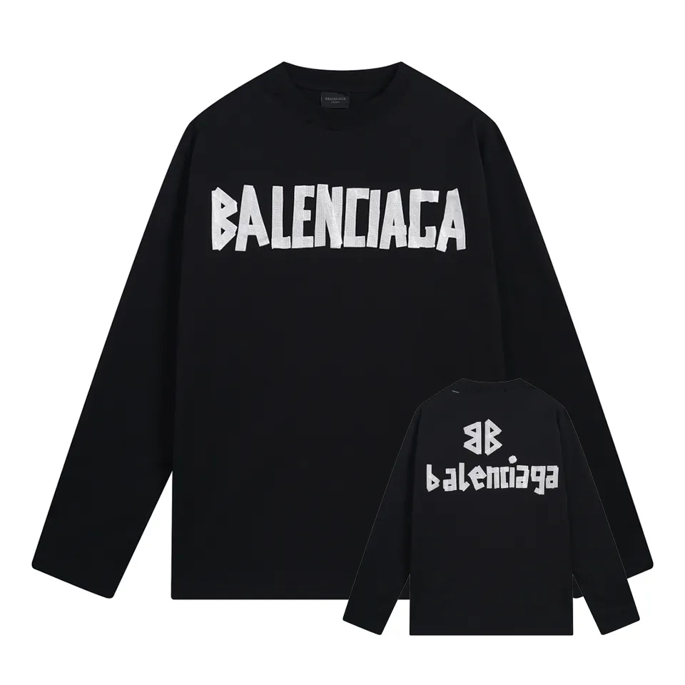 🅿️250 BALENCI*GA Paris tape series printed washed distressed long sleeves. The fabric is made of 280g Paris-specific double yarns*high weight 1:1 double yarn rib. The front and rear panels are made of imported Kornray machine direct-injection printing technology. Distressing + multi-position cutting and wear-making process. Two high-temperature shaping washes. os dropped shoulders and loose version. Same style for men and women -Color: off-white, iron gray, burgundy, green, black blue, fog blue -SIZE: XS S M L style number 8602#