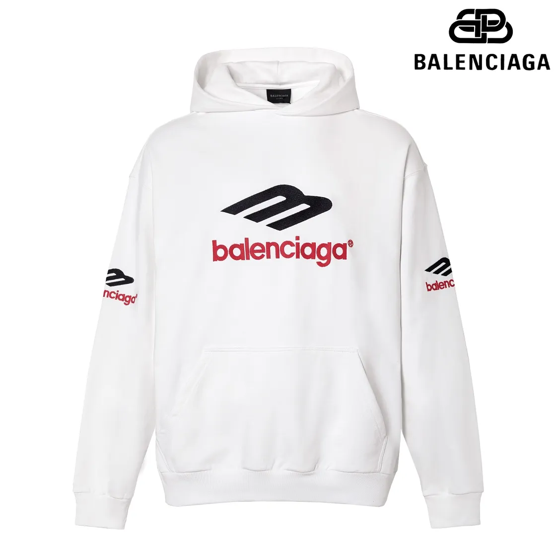 🅿️286 7152# Detailed picture Top version [BALENCIA*GA] Official website quality Paris new 3M letter large LOGO embroidery series hooded sweatshirt OS version Loose dropped shoulders Unisex style Fabric: 480g 100% cotton terry David sweater Technology: Embroidery on the front and rear panels on the left and right sleeves Garment wash Shaping Fixed color Color: Gray blue White Size: XS S M L