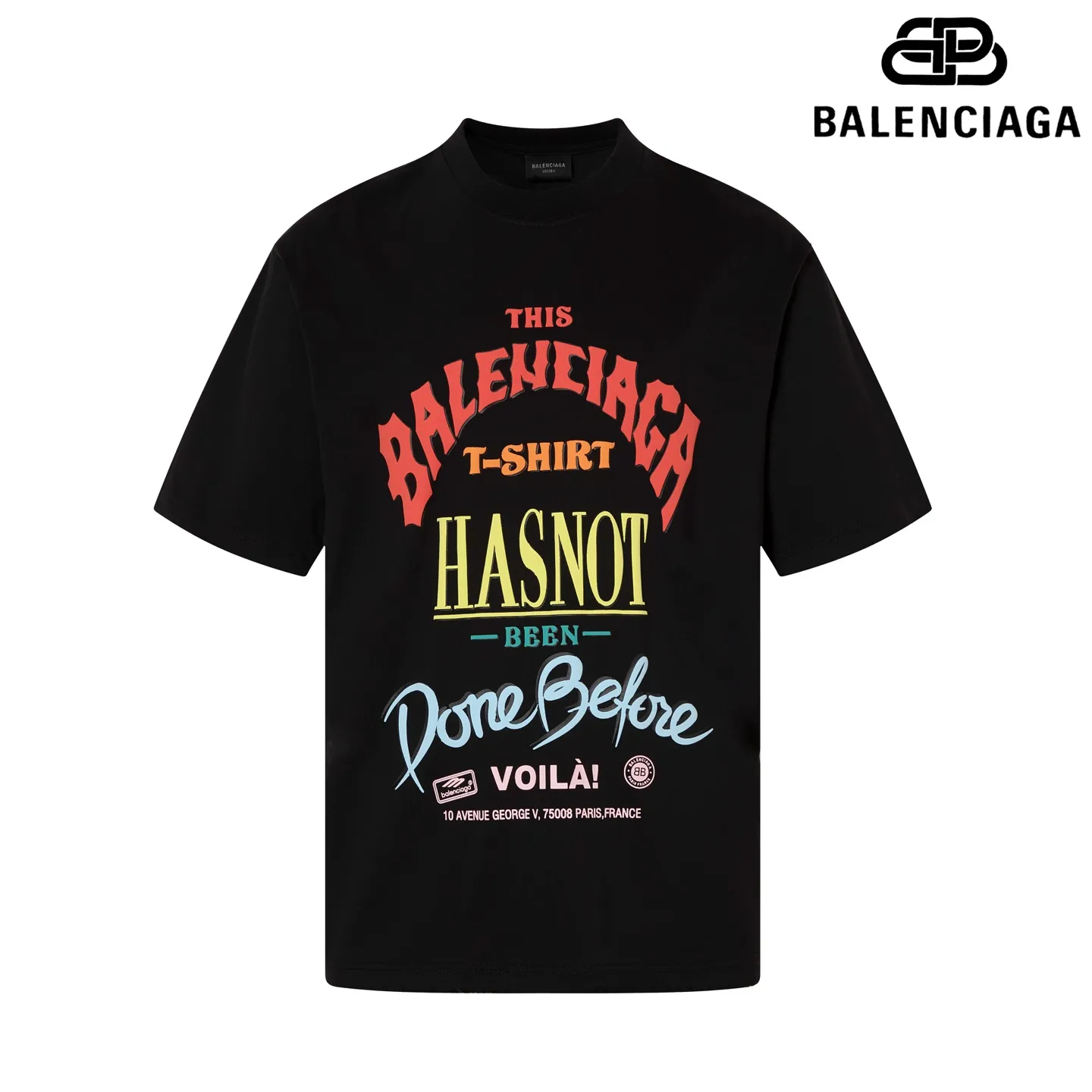 🅿️180 9179# Detailed picture Top version [[BALENCIA*GA] official website quality Paris new front letter pattern foam printed short-sleeved T-shirt OS version loose dropped shoulders Unisex style Fabric: 260 grams 100% cotton double yarn Process: front printing Garment wash worn distressed fixed color Color: black beige pink Size: XS S M L