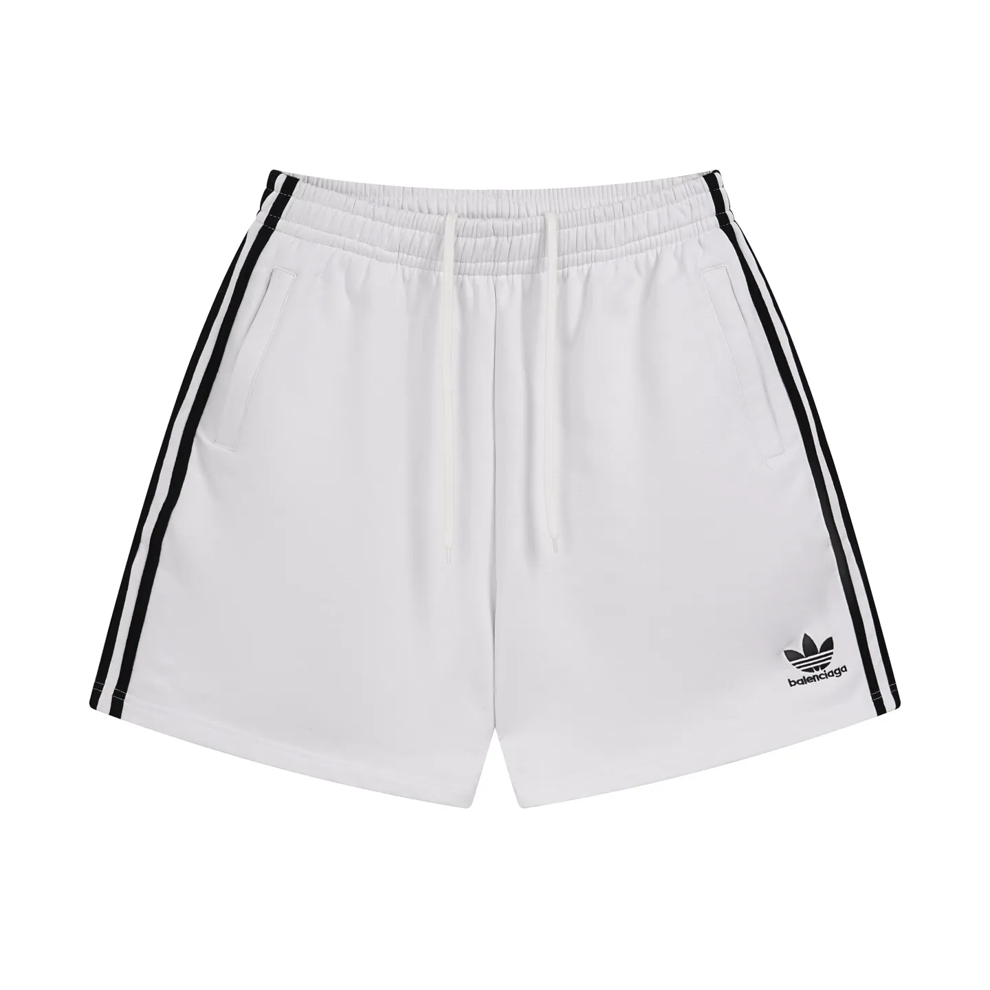 🅿️240 real shots [Top version. Official website quality] BALENCI*GA/Paris. 2025 new model. Paris co-branded adidas clover embroidered side seams. Invisible zipper shorts at the pocket. Brick cabinet synchronization. Genuine product developed at the first time, please print and compare! The fabric is made of Paris ZP custom-woven and dyed 100% cotton terry sweatshirt. The weight is 460 grams. The cloth surface is clean. The cloth pattern is clear and the hand feels soft and comfortable. The embroidery uses an imported Tajima embroidery machine. The letters are clear and the effect is three-dimensional. The version adopts a loose version. Same style for men and women. Code: BL257029 Color: black, white Size: XS S M L