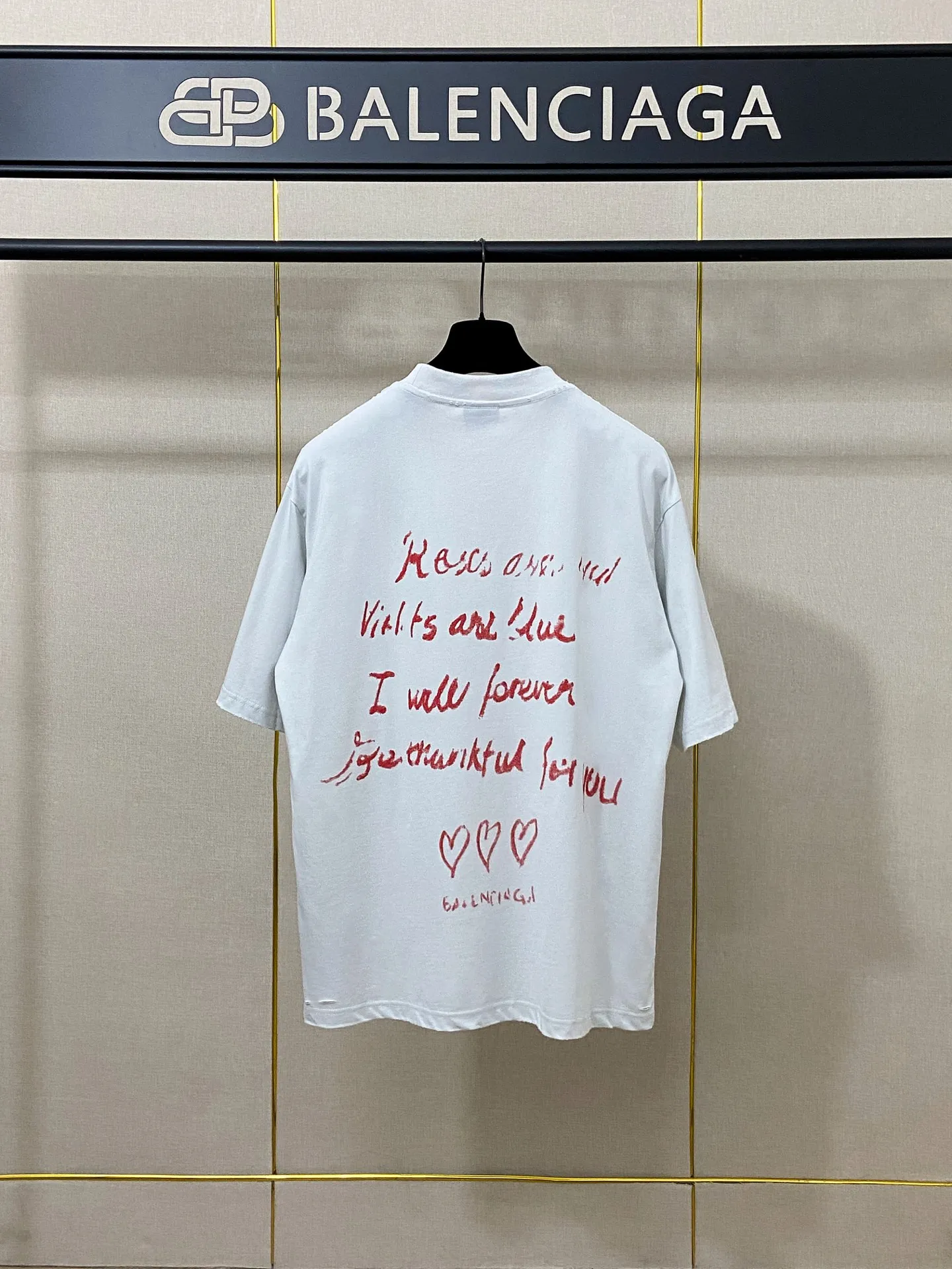 🅿️180 9189# Actual photo top version [[BALENCIA*GA] official website quality Paris's new Chinese Valentine's Day limited edition short-sleeved T-shirt OS version loose dropped shoulders Uniform style for men and women Fabric: 260g 100% cotton double yarn Technology: front and back digital direct printing Garment wash worn distressed fixed color Color: washed black off-white Size: XS S M L