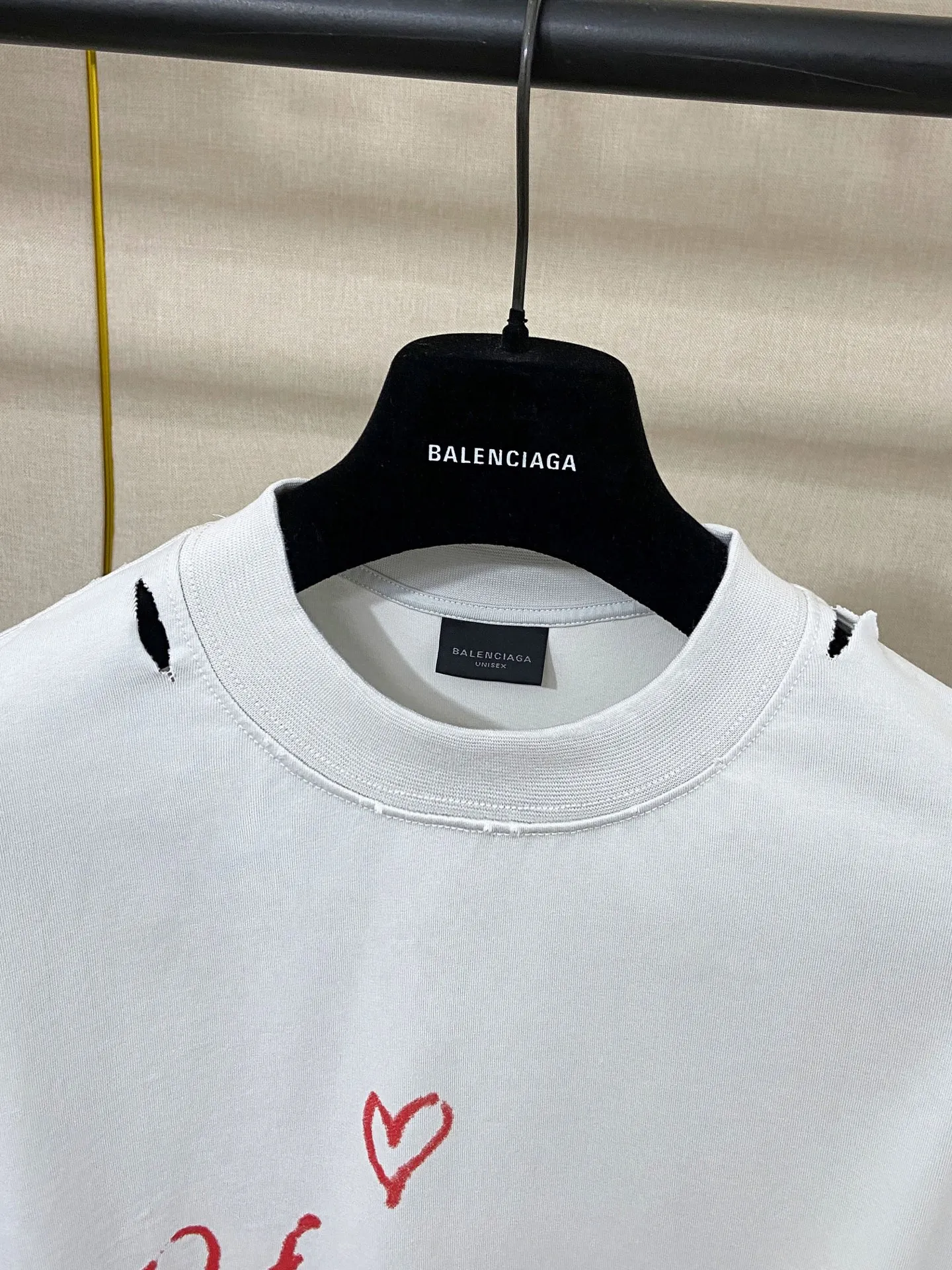 🅿️180 9189# Actual photo top version [[BALENCIA*GA] official website quality Paris's new Chinese Valentine's Day limited edition short-sleeved T-shirt OS version loose dropped shoulders Uniform style for men and women Fabric: 260g 100% cotton double yarn Technology: front and back digital direct printing Garment wash worn distressed fixed color Color: washed black off-white Size: XS S M L