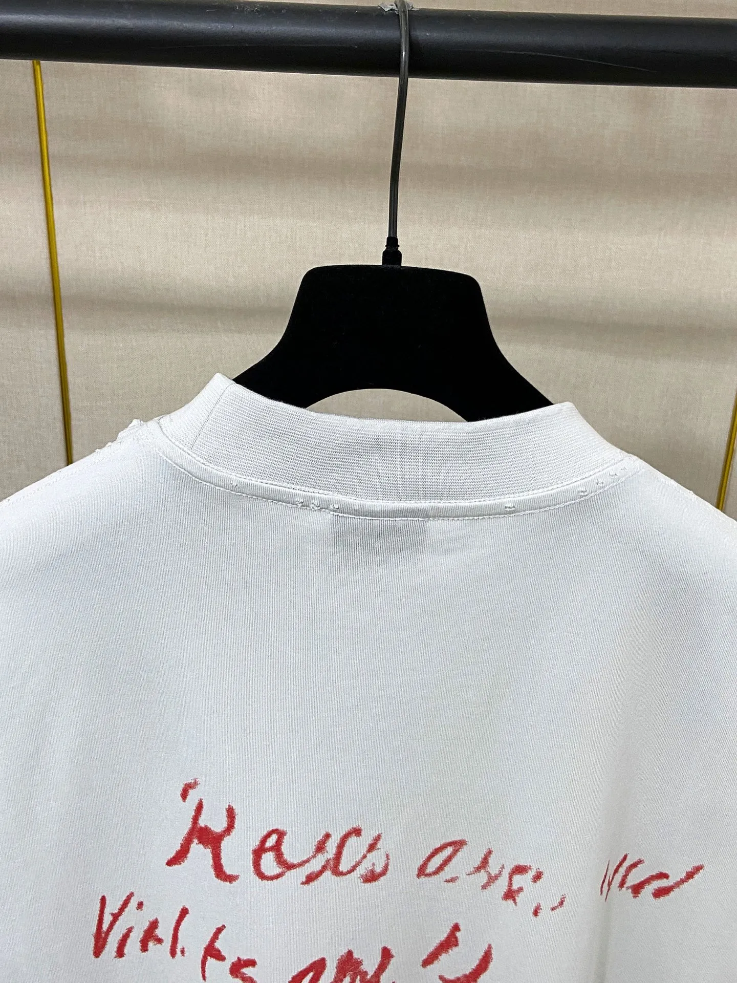 🅿️180 9189# Actual photo top version [[BALENCIA*GA] official website quality Paris's new Chinese Valentine's Day limited edition short-sleeved T-shirt OS version loose dropped shoulders Uniform style for men and women Fabric: 260g 100% cotton double yarn Technology: front and back digital direct printing Garment wash worn distressed fixed color Color: washed black off-white Size: XS S M L