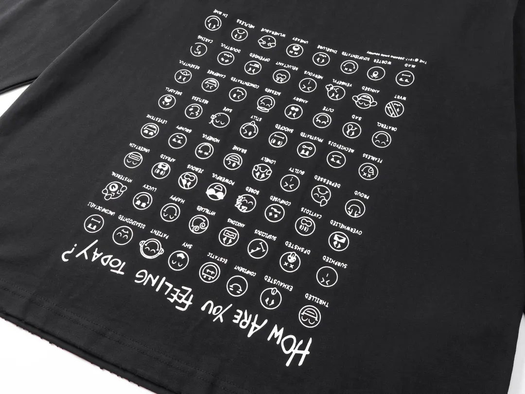 🅿️240 real photos [Top version. Official website quality] BALENCI*GA/Paris. SS25 latest smiling face collection printed washed, distressed and worn long-sleeved T-shirt. Ready-to-wear, many distressed and worn. Brick cabinets are synchronized. Genuine products are developed at the first time, and you can print and compare! The fabric is made of Paris ZP custom-woven and dyed cotton double yarn. Weighing 260 grams, the cloth surface is clean. The cloth pattern is clear, soft and comfortable. The threads are dyed with no color difference. The printing is made of environmentally friendly imported materials. The letters are clear and the effect is three-dimensional. The version adopts OS loose shoulder design. Same style for men and women. Code: BL235066 Color: Black Size: XS S M L
