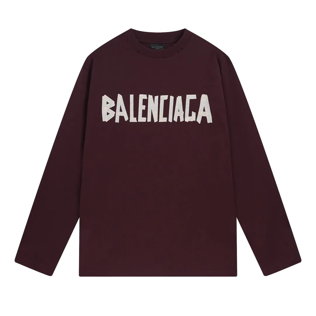 🅿️250 BALENCI*GA Paris tape series printed washed distressed long sleeves. The fabric is made of 280g Paris-specific double yarns*high weight 1:1 double yarn rib. The front and rear panels are made of imported Kornray machine direct-injection printing technology. Distressing + multi-position cutting and wear-making process. Two high-temperature shaping washes. os dropped shoulders and loose version. Same style for men and women -Color: off-white, iron gray, burgundy, green, black blue, fog blue -SIZE: XS S M L style number 8602#