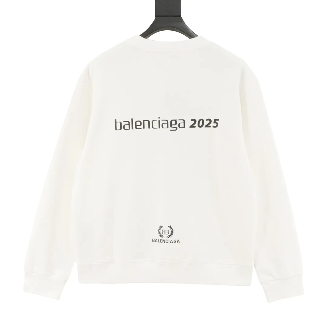 🅿️500 Balenciaga 25FW wheat ear round neck sweatshirt 480g high-grade combed cotton fabric counter collar label purchase-grade white thick plate hangtag original hanging grain three-dimensional foam printing on the front and back with strong layering Uniform style for men and women Couple style oversize version loose Size: S-XL