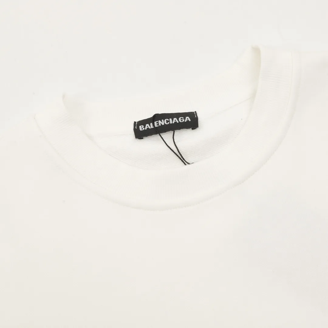 🅿️500 Balenciaga 25FW wheat ear round neck sweatshirt 480g high-grade combed cotton fabric counter collar label purchase-grade white thick plate hangtag original hanging grain three-dimensional foam printing on the front and back with strong layering Uniform style for men and women Couple style oversize version loose Size: S-XL
