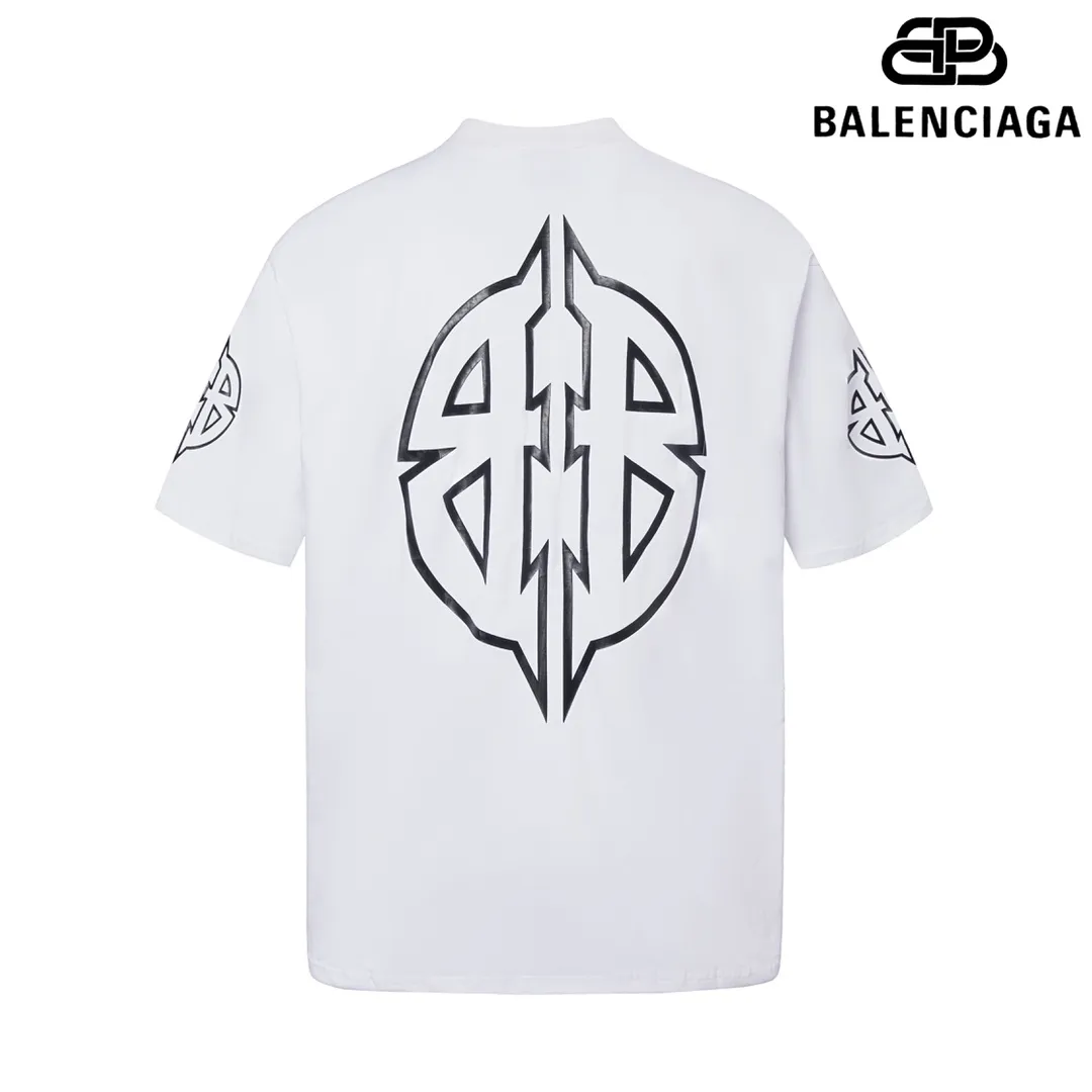 🅿️160 9103# Detailed picture Top version [[BALENCIA*GA] Official website quality Paris new classic letter LOGO printed short-sleeved T-shirt OS version Loose dropped shoulders Unisex style Fabric: 260 grams 100% cotton double yarn Technology: Front and rear panels left and right sleeve printing Garment wash Shape solid Color: Gray blue White Size: XS S M L