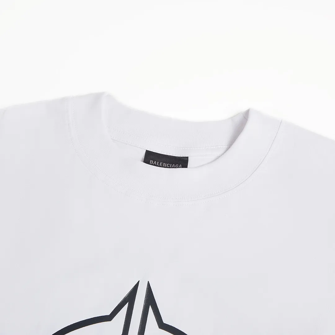 🅿️160 9103# Detailed picture Top version [[BALENCIA*GA] Official website quality Paris new classic letter LOGO printed short-sleeved T-shirt OS version Loose dropped shoulders Unisex style Fabric: 260 grams 100% cotton double yarn Technology: Front and rear panels left and right sleeve printing Garment wash Shape solid Color: Gray blue White Size: XS S M L