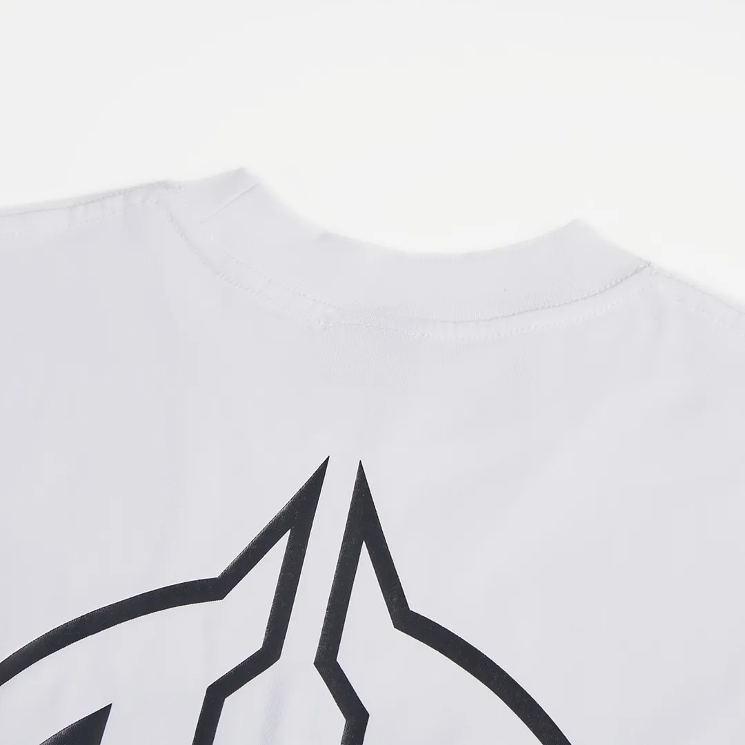 🅿️160 9103# Detailed picture Top version [[BALENCIA*GA] Official website quality Paris new classic letter LOGO printed short-sleeved T-shirt OS version Loose dropped shoulders Unisex style Fabric: 260 grams 100% cotton double yarn Technology: Front and rear panels left and right sleeve printing Garment wash Shape solid Color: Gray blue White Size: XS S M L