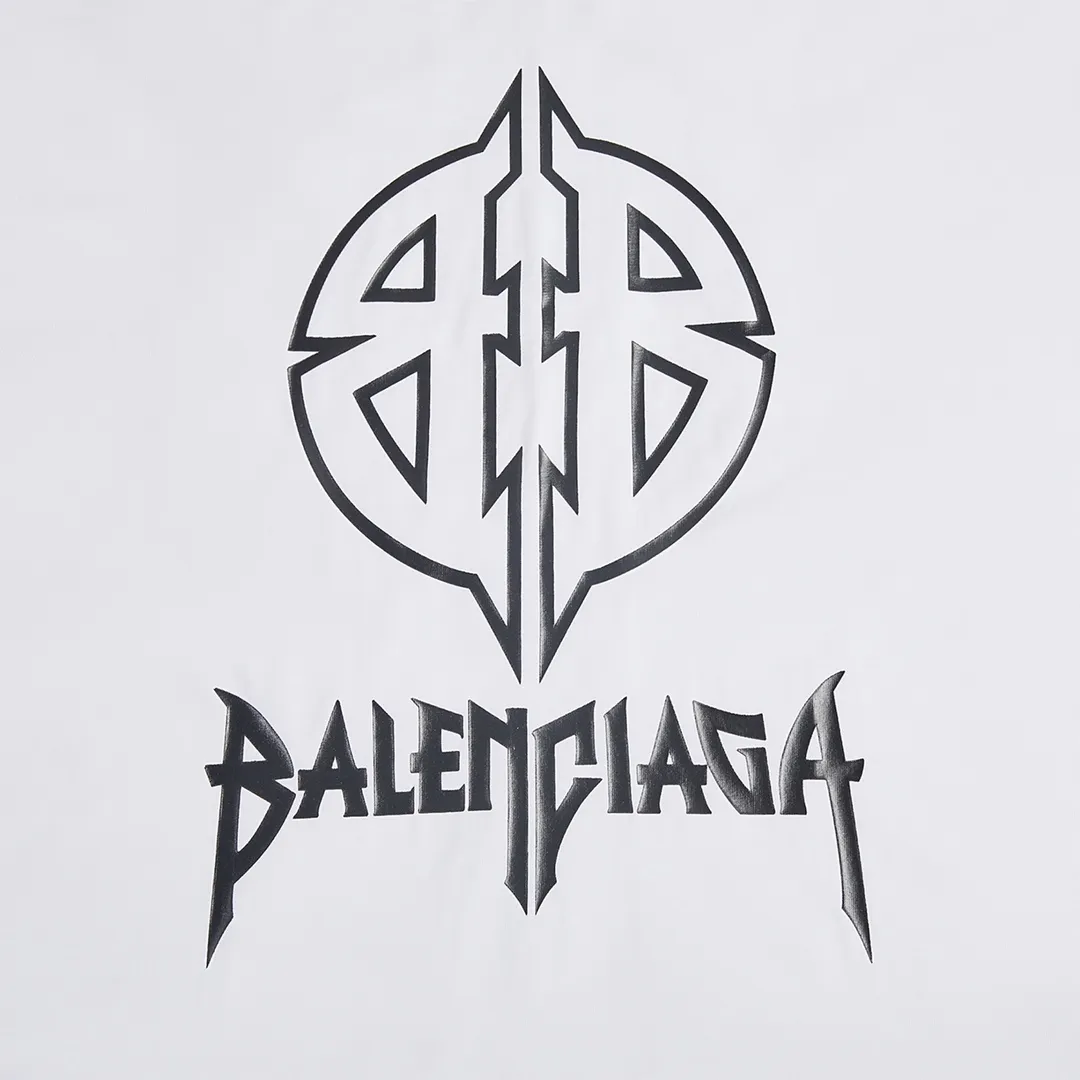 🅿️160 9103# Detailed picture Top version [[BALENCIA*GA] Official website quality Paris new classic letter LOGO printed short-sleeved T-shirt OS version Loose dropped shoulders Unisex style Fabric: 260 grams 100% cotton double yarn Technology: Front and rear panels left and right sleeve printing Garment wash Shape solid Color: Gray blue White Size: XS S M L