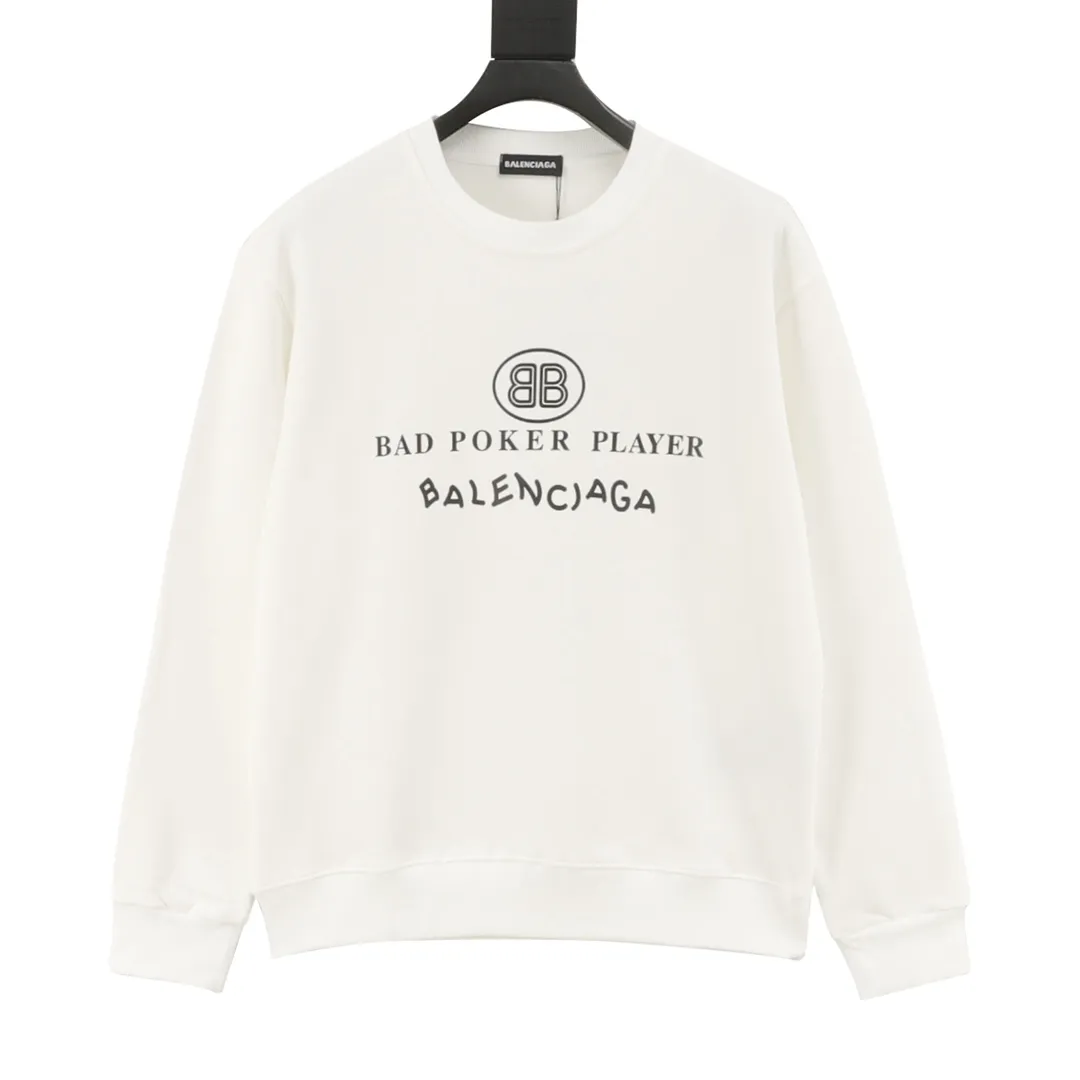 🅿️500 Balenciaga 25FW Poker letter round neck sweatshirt 480g high-grade combed cotton fabric Counter collar label Purchasing grade white thick plate hang tag Original hanging grain Three-dimensional foam printing on the front and back Strong sense of layering Same style for men and women Couple style Oversize version Loose Size: S-XL