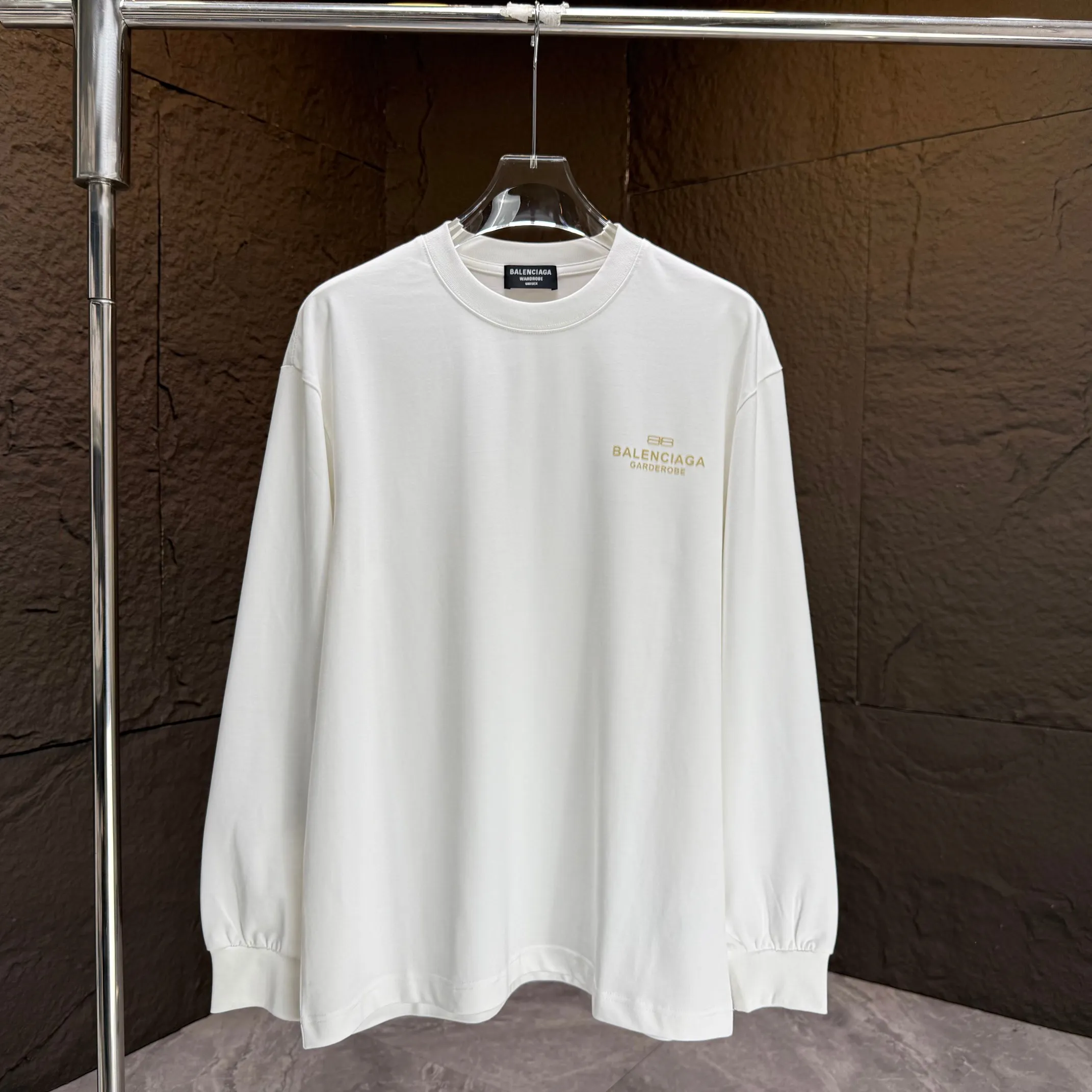 🅿️240 BALENC* Paris* 2025 autumn and winter new thick long-sleeved T-shirt 320g pure cotton letter logo flocking Color: black white night blue code number: S M L XL