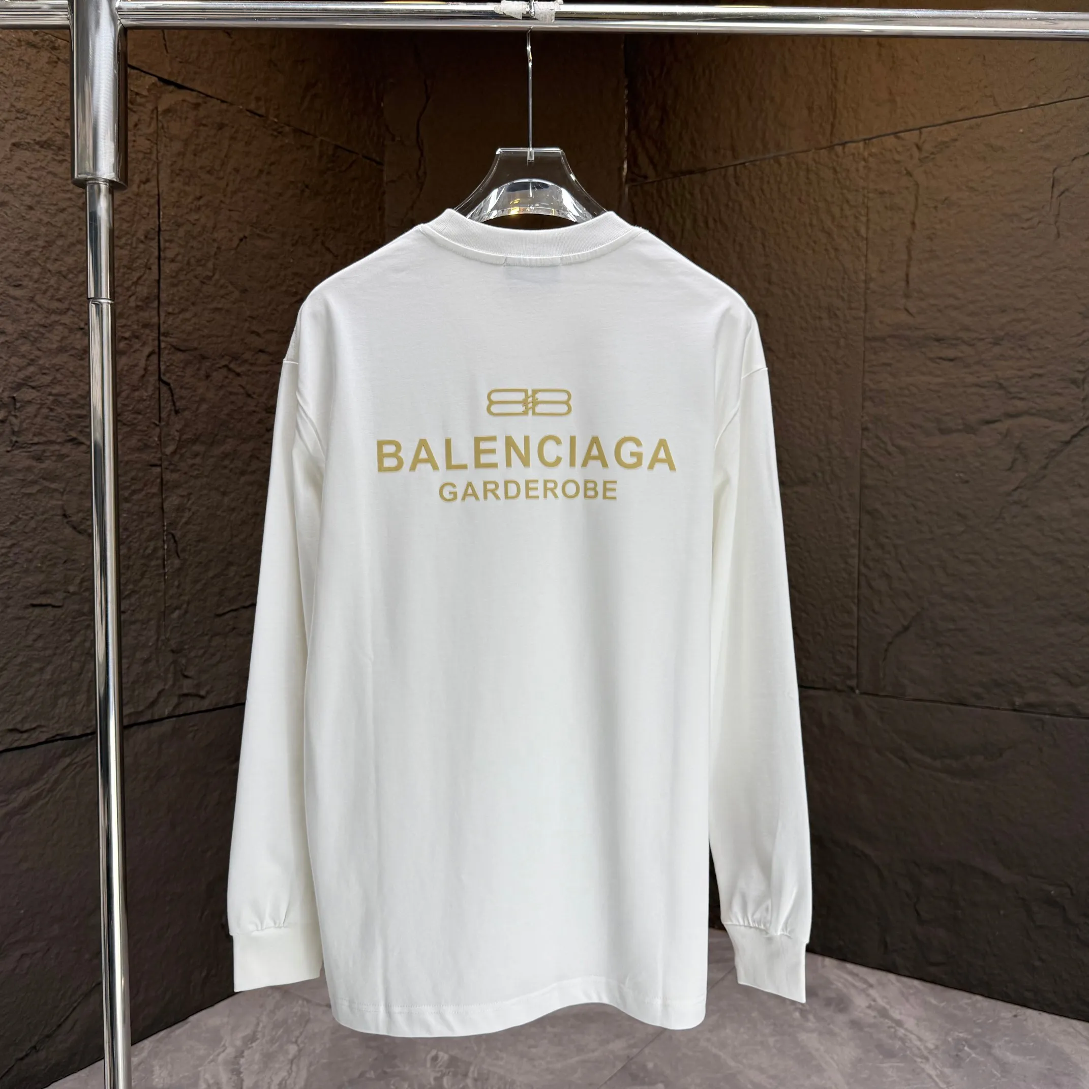 🅿️240 BALENC* Paris* 2025 autumn and winter new thick long-sleeved T-shirt 320g pure cotton letter logo flocking Color: black white night blue code number: S M L XL