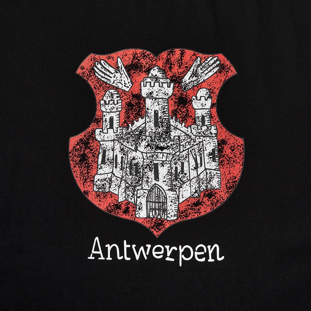 🅿️170 9135# Detailed picture Top version [[BALENCIA*GA] Official website quality Paris new joint Antwerp Castle series reverse stitched short-sleeved T-shirt OS version Loose dropped shoulders Unisex fabric: 260 grams 100% cotton double yarn Process: front panel printing reverse stitching garment wash worn worn styling solid color Color: black Size: XS S M L