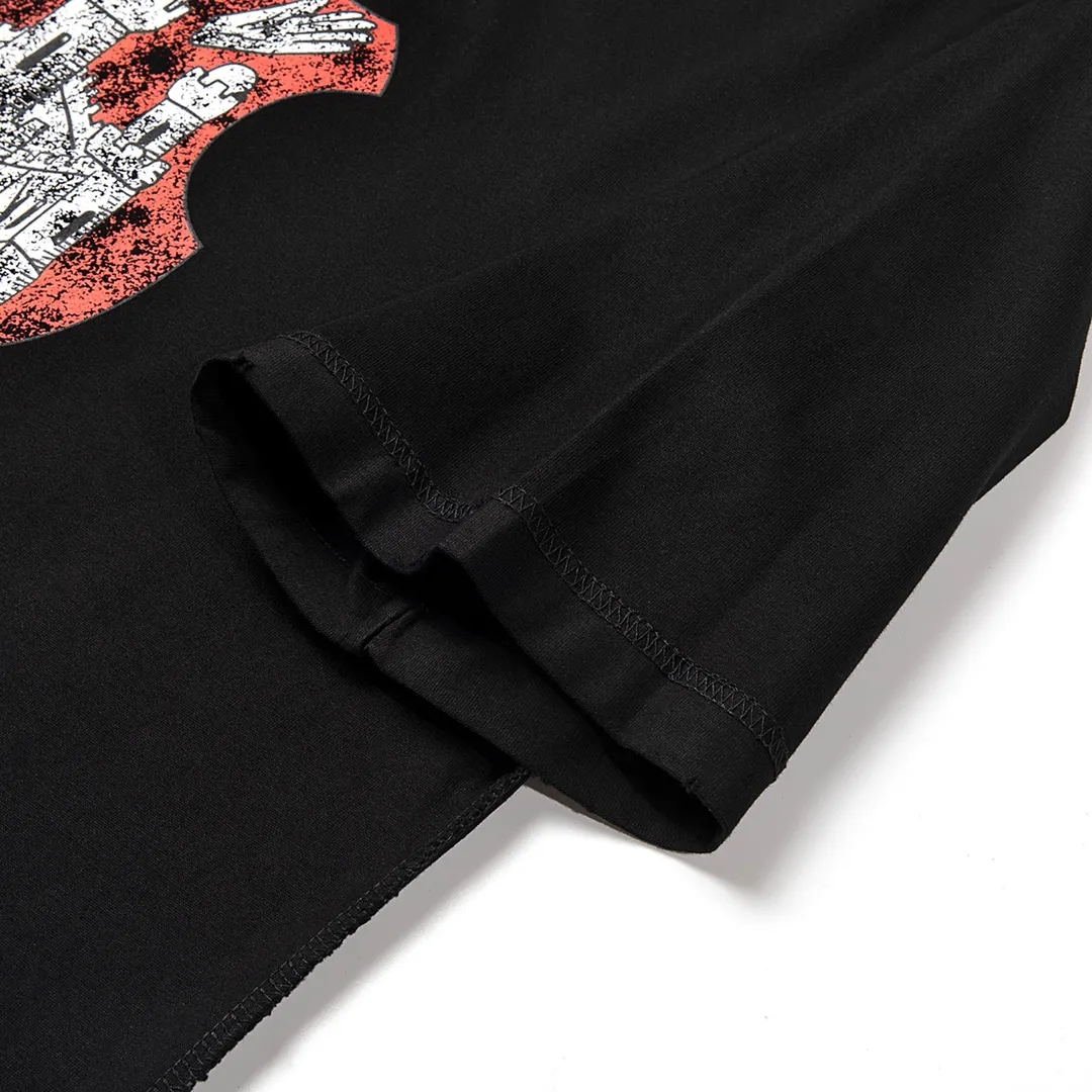 🅿️170 9135# Detailed picture Top version [[BALENCIA*GA] Official website quality Paris new joint Antwerp Castle series reverse stitched short-sleeved T-shirt OS version Loose dropped shoulders Unisex fabric: 260 grams 100% cotton double yarn Process: front panel printing reverse stitching garment wash worn worn styling solid color Color: black Size: XS S M L