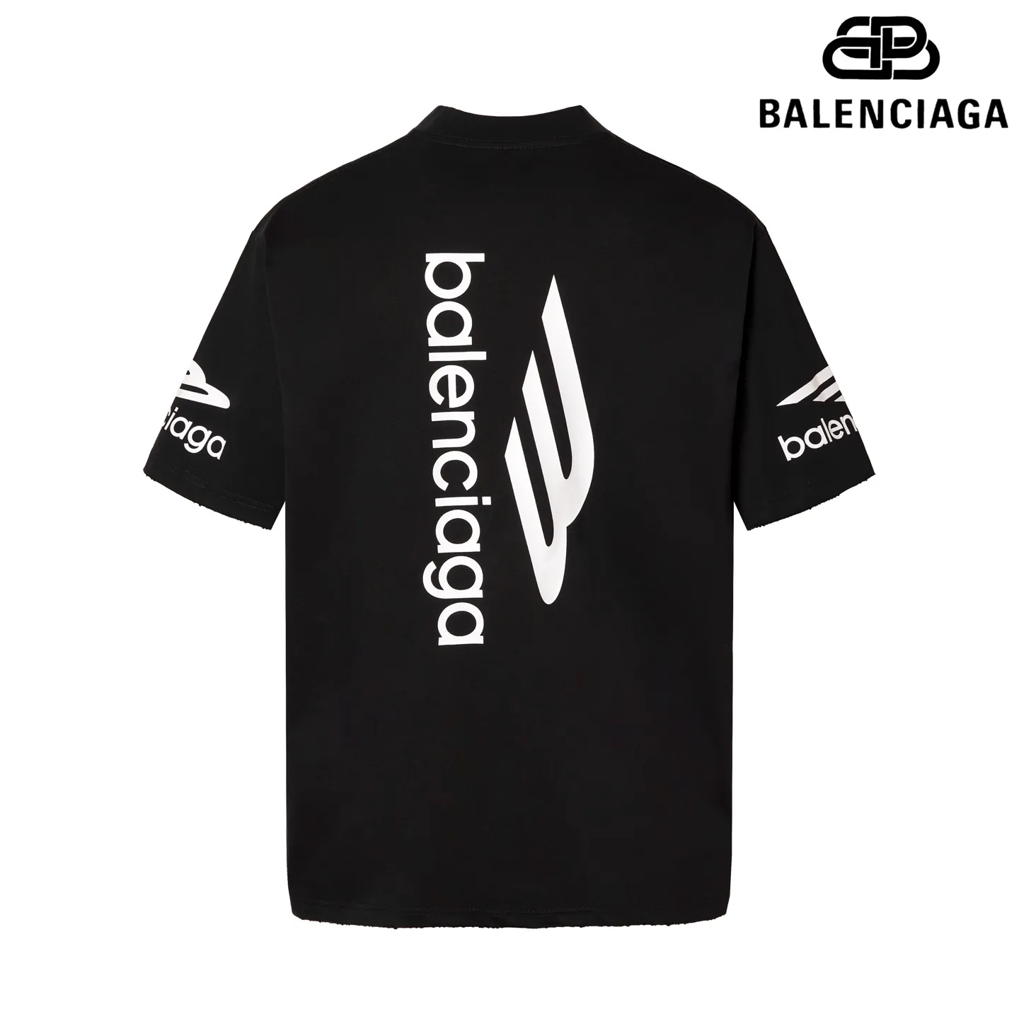 🅿️170 9187# Detailed picture Top version [[BALENCIA*GA] official website quality Paris new ski series 3M artistic letter LOGO printed short-sleeved T-shirt OS version loose dropped shoulders Unisex style Fabric: 260 grams 100% cotton double yarn Technology: front and rear panels left and right sleeve printing Garment wash spray painting worn distressed shaping solid color Color: black white Red (red has different craftsmanship and different prices) Size: XS S M L
