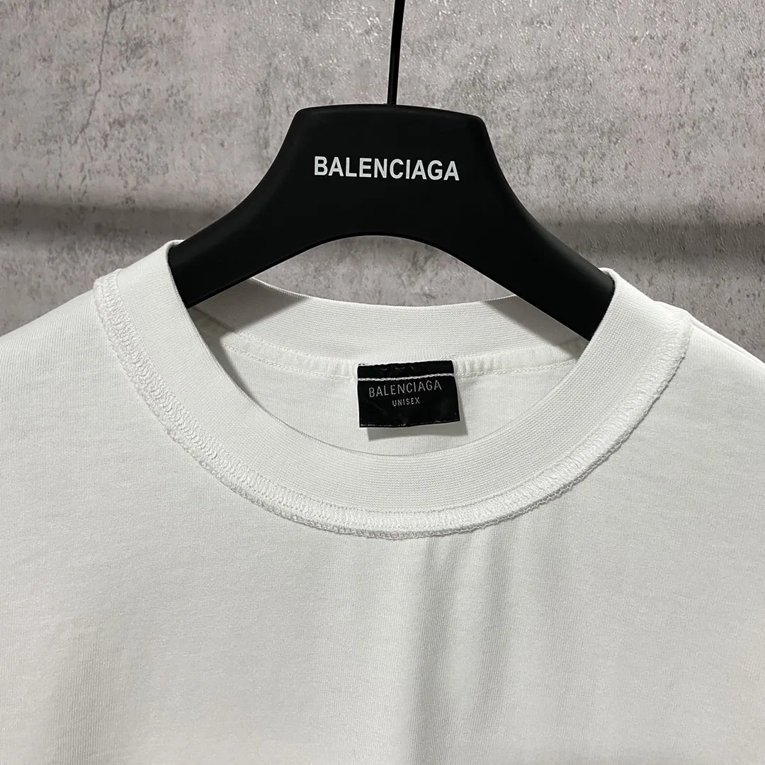 🅿️160 9136# Actual photo top version [[BALENCIA*GA] official website quality Paris new joint GENERATED series reverse stitched short-sleeved T-shirt OS version loose dropped shoulders Unisex fabric: 260g 100% cotton double yarn Process: front panel 3D three-dimensional silicone heat transfer reverse stitching garment wash shaping solid color Color: black white Size: XS S M L