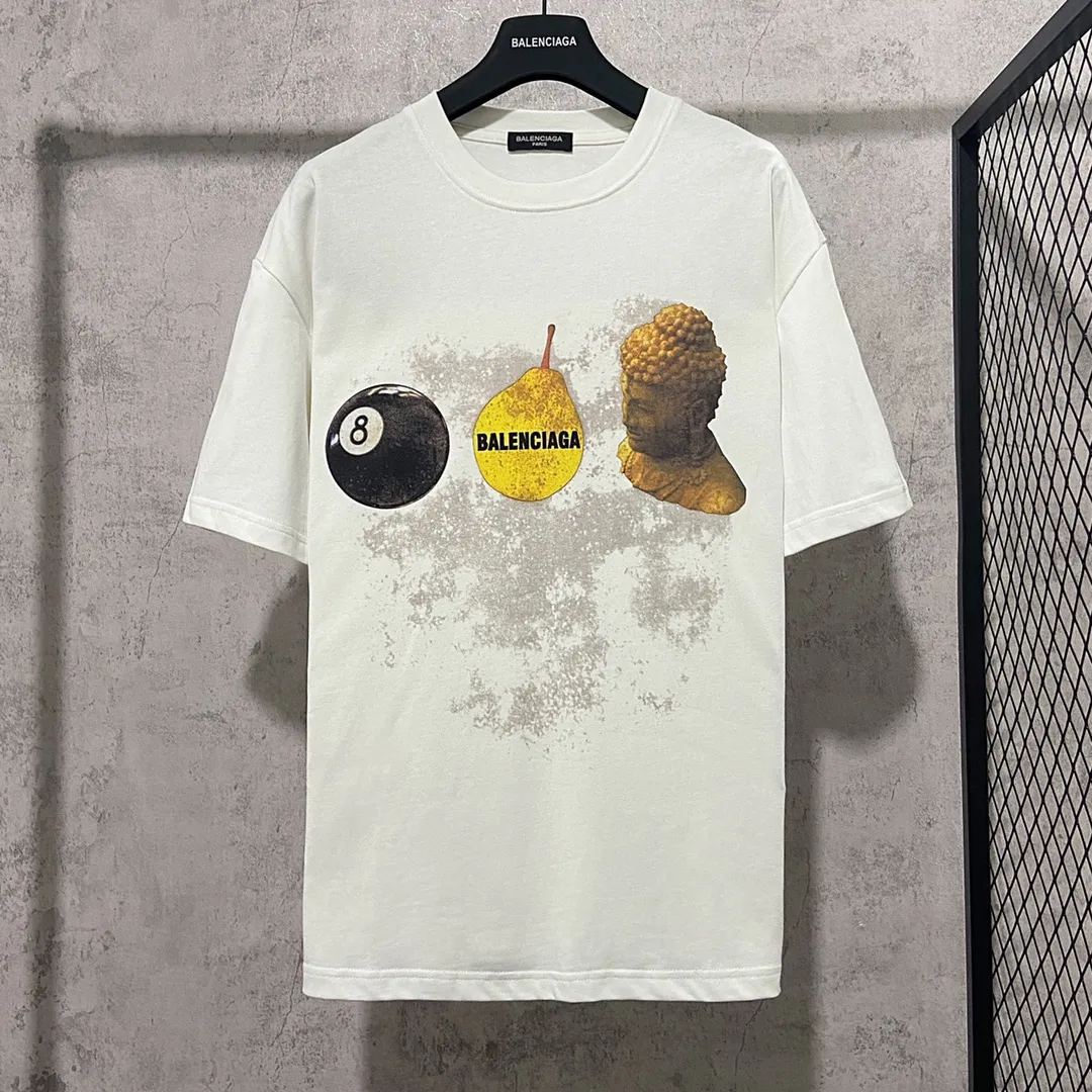🅿️180 9120# real shot top version [[BALENCIA*GA] official website quality Paris new black 8 pear Gautama short-sleeved T-shirt OS version loose dropped shoulders Unisex style Fabric: 260g 100% cotton double yarn Technology: front panel digital direct printing Garment washing Shape solid color Color: black white Size: XS S M L