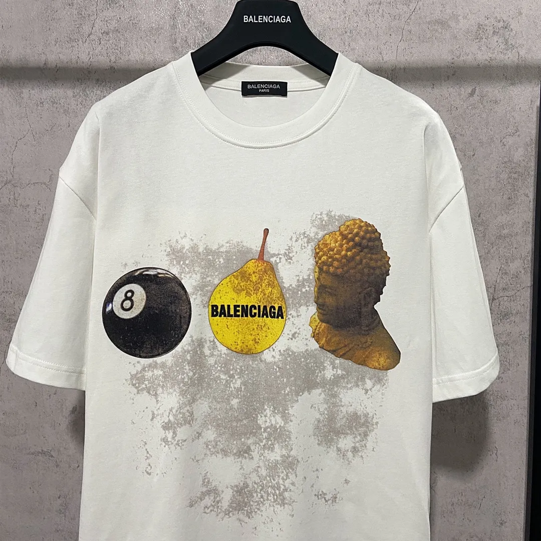 🅿️180 9120# real shot top version [[BALENCIA*GA] official website quality Paris new black 8 pear Gautama short-sleeved T-shirt OS version loose dropped shoulders Unisex style Fabric: 260g 100% cotton double yarn Technology: front panel digital direct printing Garment washing Shape solid color Color: black white Size: XS S M L