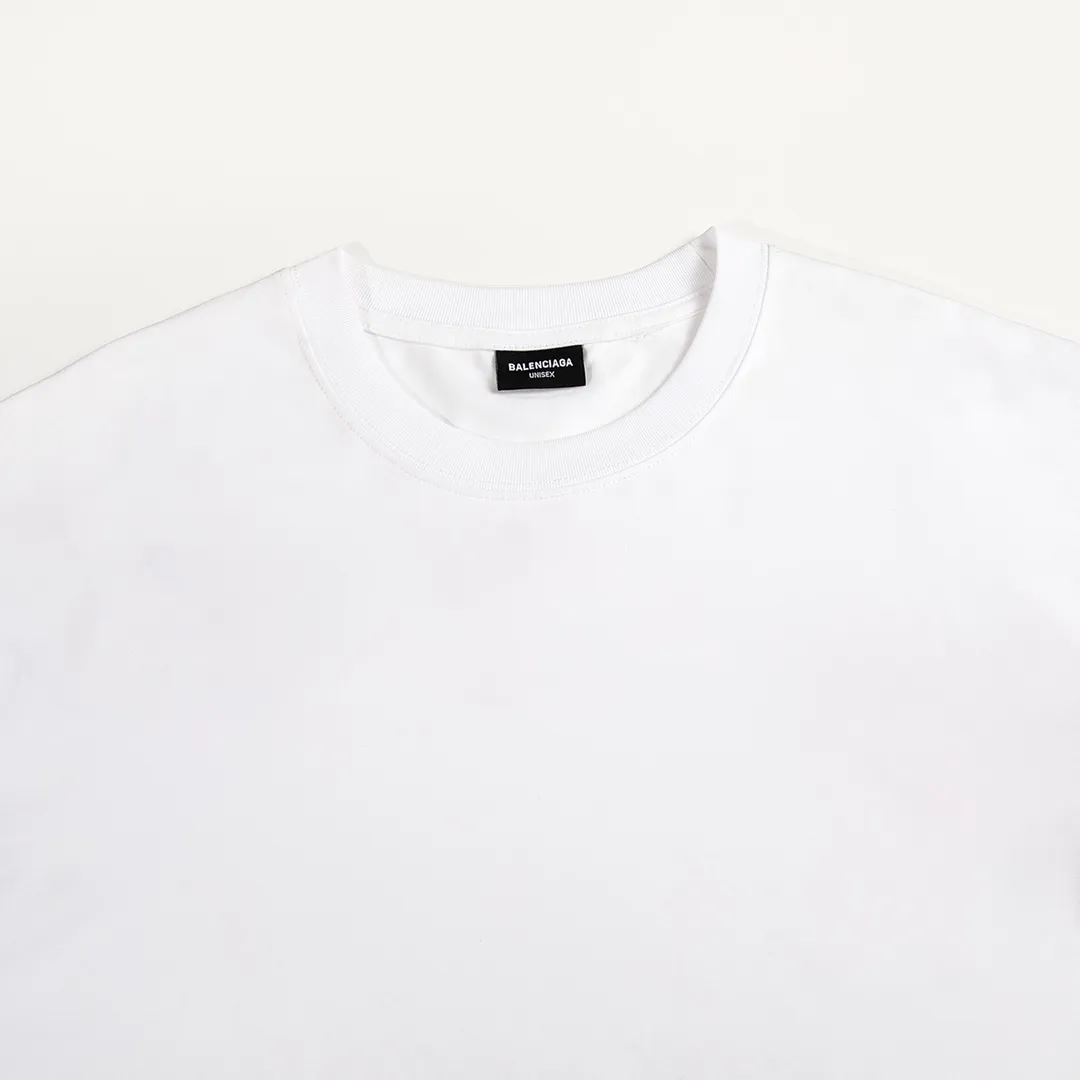 🅿️160 9105# Detailed picture Top version [[BALENCIA*GA] official website quality Paris new classic letter back panel printed short-sleeved T-shirt OS version Loose dropped shoulders Unisex fabric: 260 grams 100% cotton double yarn Technology: back panel printing Garment washing Shape solid color Color: black white Size: XS S M L
