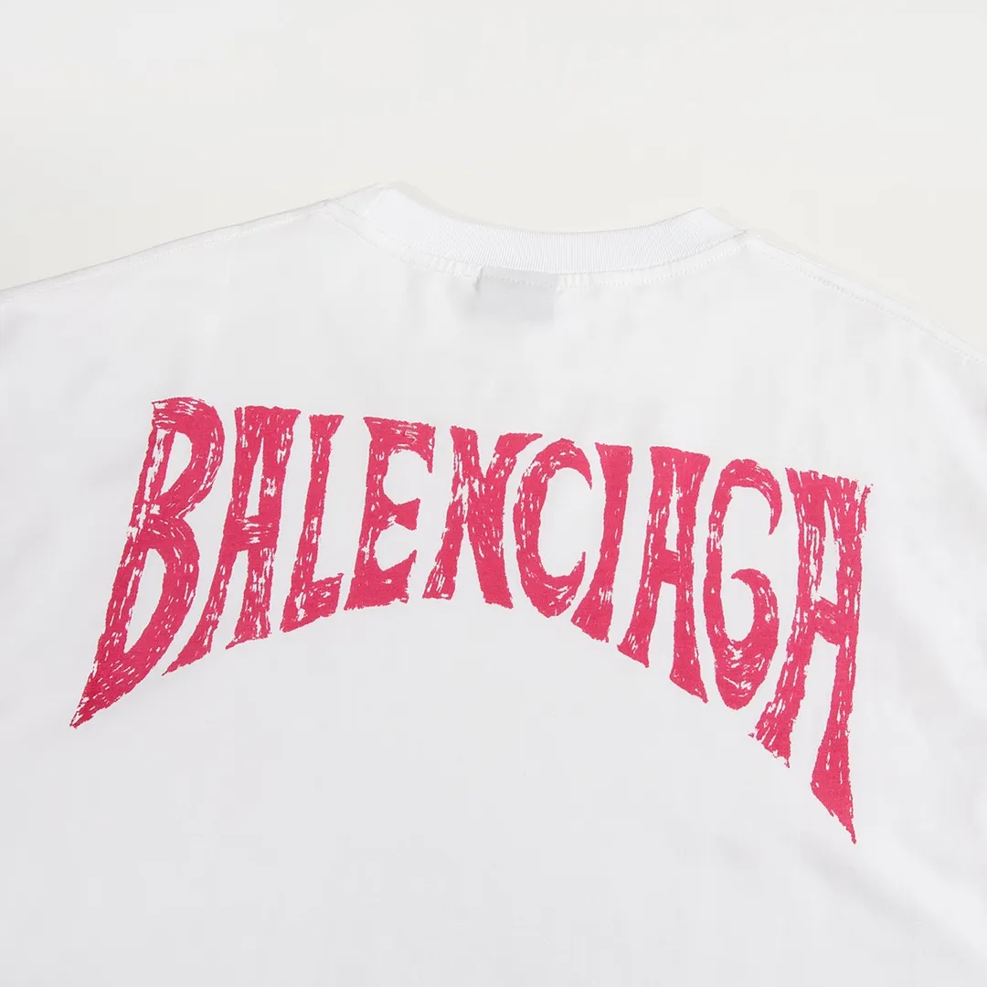🅿️160 9105# Detailed picture Top version [[BALENCIA*GA] official website quality Paris new classic letter back panel printed short-sleeved T-shirt OS version Loose dropped shoulders Unisex fabric: 260 grams 100% cotton double yarn Technology: back panel printing Garment washing Shape solid color Color: black white Size: XS S M L