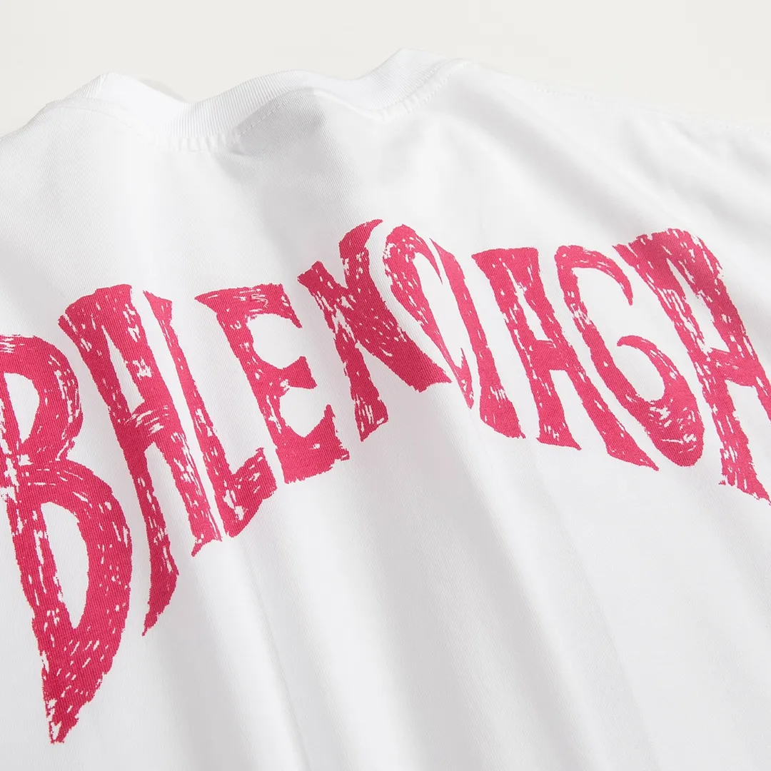 🅿️160 9105# Detailed picture Top version [[BALENCIA*GA] official website quality Paris new classic letter back panel printed short-sleeved T-shirt OS version Loose dropped shoulders Unisex fabric: 260 grams 100% cotton double yarn Technology: back panel printing Garment washing Shape solid color Color: black white Size: XS S M L
