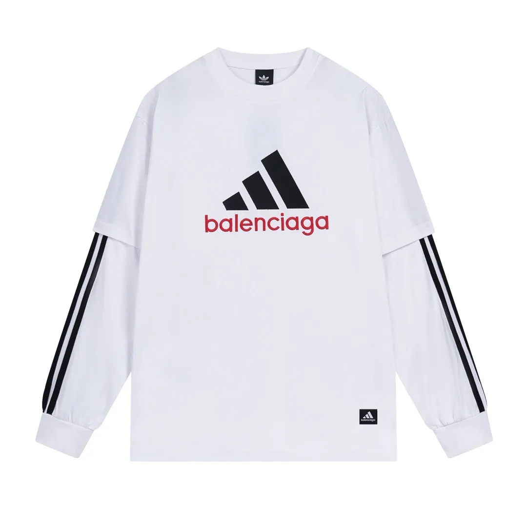 🅿️226 Detailed picture [Top version. Official website quality] BALENCI*GA/Paris co-branded Adidas classic LOGO combination on the front, embroidered long-sleeved T-shirt# The fabric is made of Paris ZP custom-woven and dyed cotton double yarn. Weighing 260 grams, the cloth surface is clean. The cloth pattern is clear, soft and comfortable. The color fastness is good. It is not easy to change color. The threads are dyed with no color difference. The classic letter LOGO embroidery is embroidered using imported Tajima embroidery machine. The lines are clear and the effect is three-dimensional. Restored brick cabinets. The version adopts OS loose shoulder design. Same style for men and women. Code: BL225030 Color: white, black Size: XS S M L
