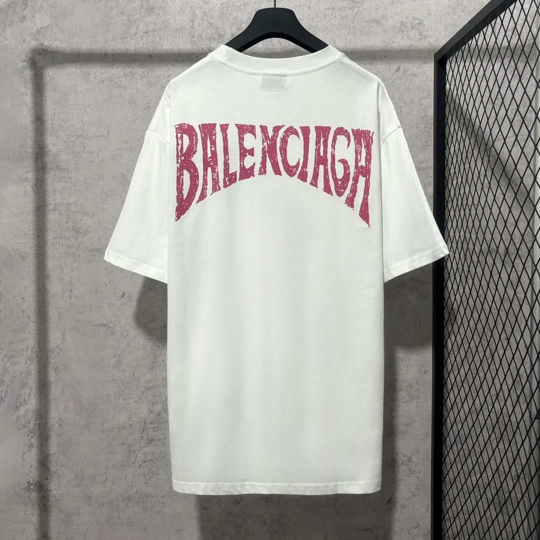 🅿️160 9105# Real shot top version [[BALENCIA*GA] official website quality Paris new classic letter back panel printed short-sleeved T-shirt OS version loose dropped shoulders Unisex fabric: 260g 100% cotton double yarn Process: back panel printing Garment wash Shape solid color Color: black white Size: XS S M L