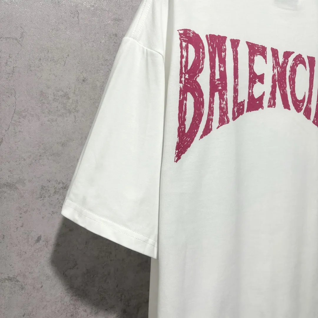 🅿️160 9105# Real shot top version [[BALENCIA*GA] official website quality Paris new classic letter back panel printed short-sleeved T-shirt OS version loose dropped shoulders Unisex fabric: 260g 100% cotton double yarn Process: back panel printing Garment wash Shape solid color Color: black white Size: XS S M L