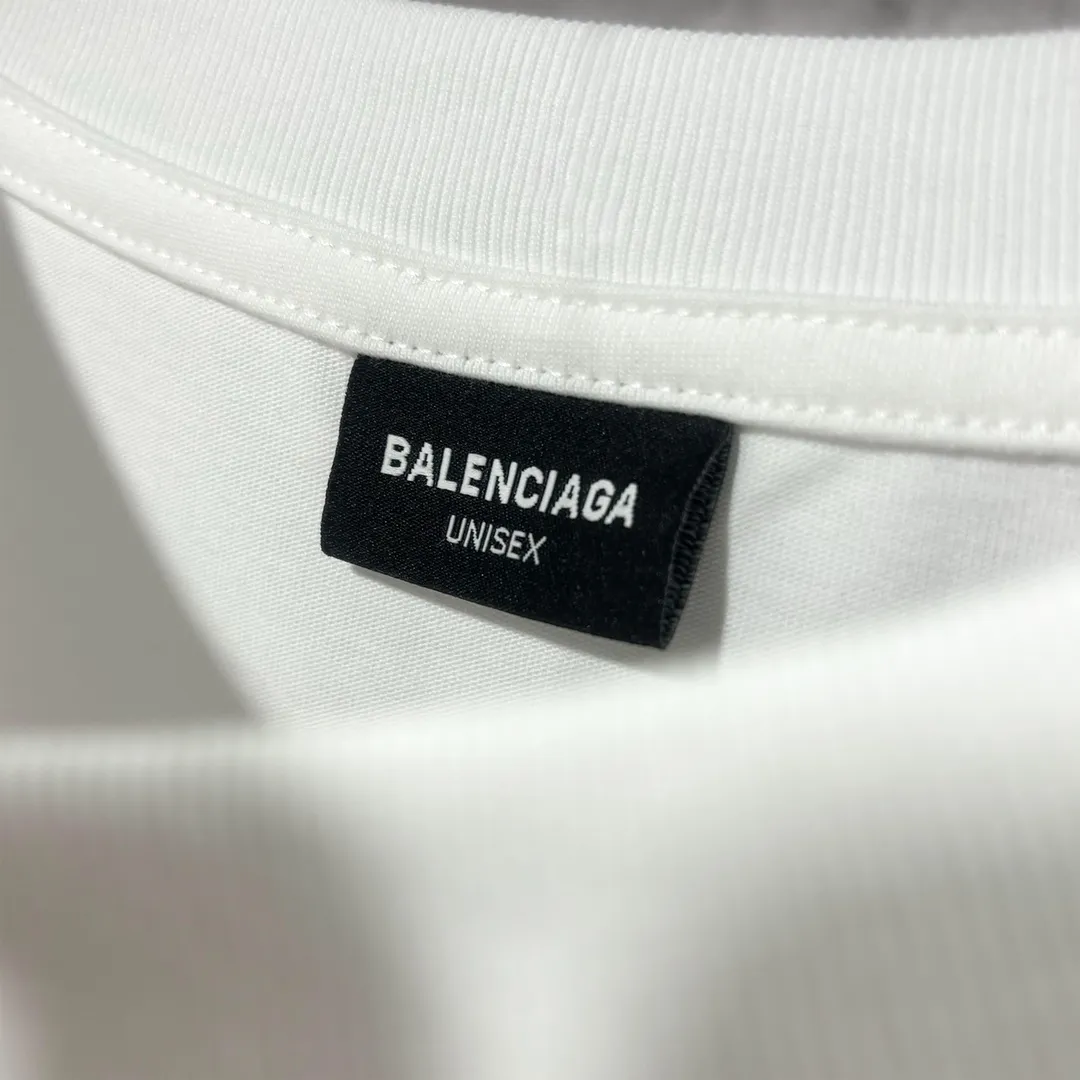🅿️160 9105# Real shot top version [[BALENCIA*GA] official website quality Paris new classic letter back panel printed short-sleeved T-shirt OS version loose dropped shoulders Unisex fabric: 260g 100% cotton double yarn Process: back panel printing Garment wash Shape solid color Color: black white Size: XS S M L